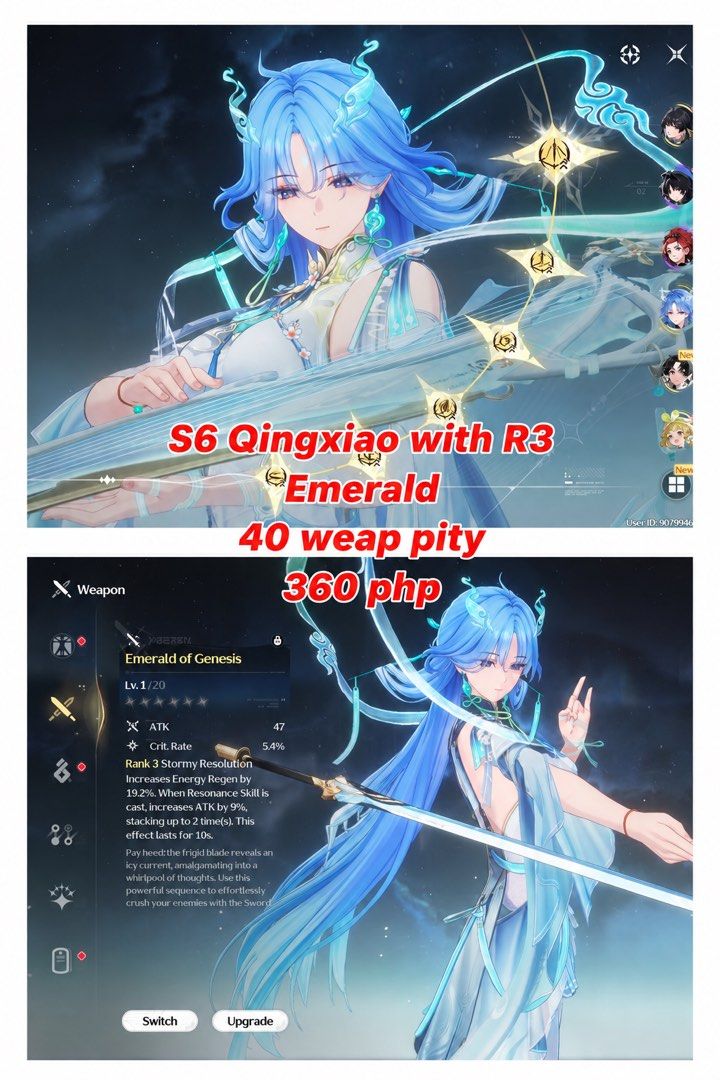 Wuthering Waves: S6 Qingxiao (Category: Others) located in Manila. Submitted by drewkun (Listing ID 1458719585, Image 2). Description: -Sea server - Surrender outlook mail - Ul 49+ -Ha/He.