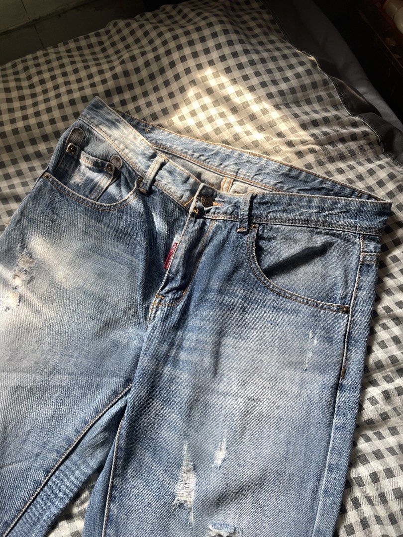 Y2K Dsquared2 Distressed Jeans (Category: Jeans) located in Naga. Submitted by curatedslips (Listing ID 1458728344, Image 2). Description: Dsquared2 📏 Measurements: 36” Waist × 43.5” Length × 8” Hem Beautifully Distressed! Good for Y2K/Vintage Outfits and loves grungy aesthetic.
