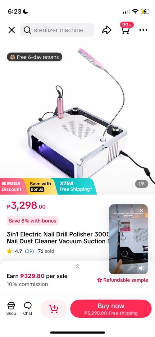 3 in 1 UV nail lamp (Category: Hands & Nails) located in Quezon City. Submitted by caitcat22 (Listing ID 1453730752, Image 1). Description: - 3-in-1 functionality: UV nail lamp, electric nail drill, and nail dust vacuum. - High-performance electric nail drill with 30000 RPM for efficient filing and polishing. - Integrated vacuum suction system to maintain a clean and dust-free workspace. - Compact and sleek design, suitable for professional salon