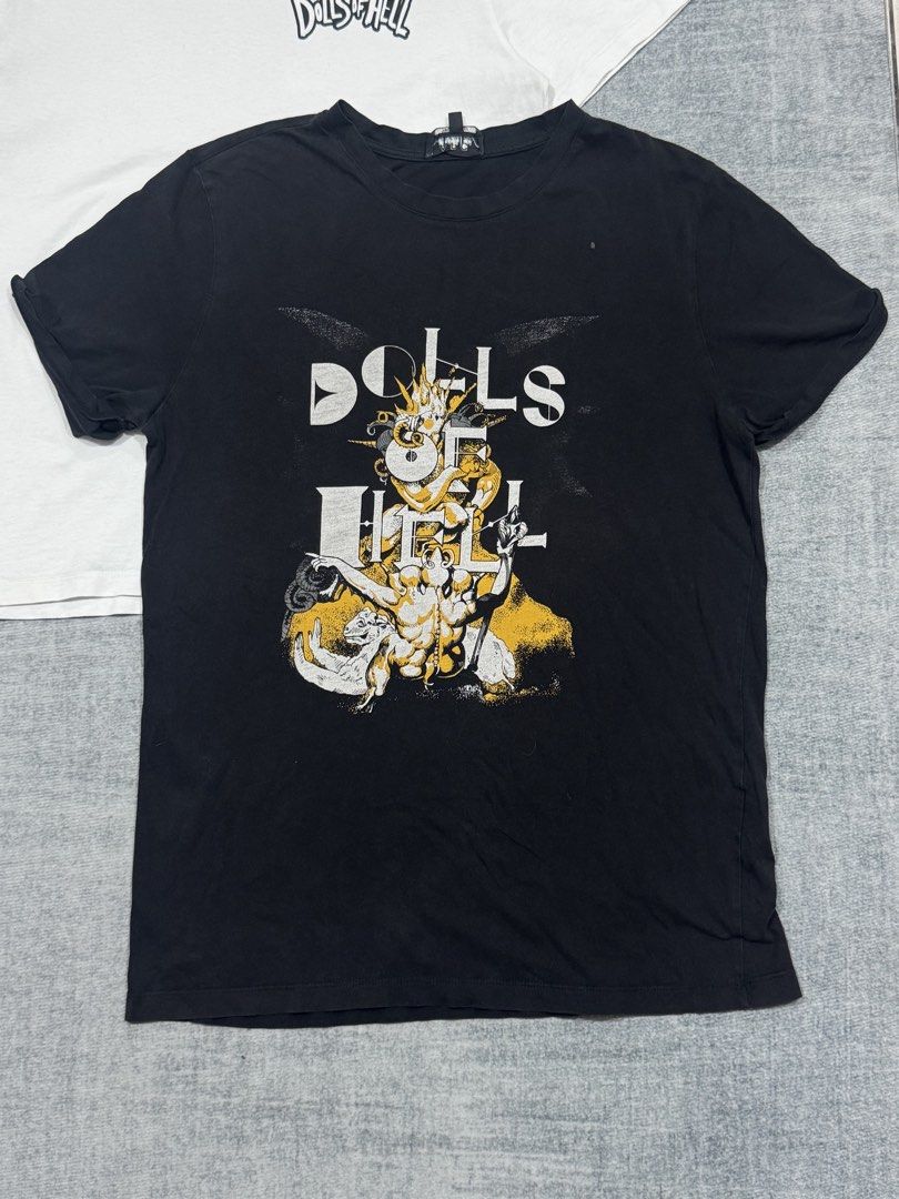 A.P.C - Doll of Hell - Shirt ASPACK (Category: Tshirts & Polo Shirts ) located in Manila. Submitted by members-only (Listing ID 1453690744, Image 2). Description: A.P.C Doll Of Hell 2pcs Shirt Different size but both fit Small men's both 8/10 condition overall No holes or crack prints Issue: Color rate and dirt stain in white shirt Both still wearable .