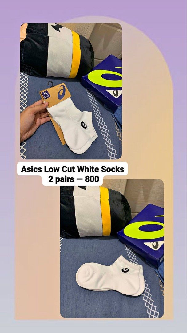 Asics Low Cut White Socks - 2 Pairs (Category: Socks) located in Manila. Submitted by strawberry.iiel (Listing ID 1453743443, Image 1). Description: - 2 pairs of Asics low-cut white socks - Features the iconic Asics logo - Ideal for everyday wear and sports activities - Made for comfort and breathability - Price includes both pairs.