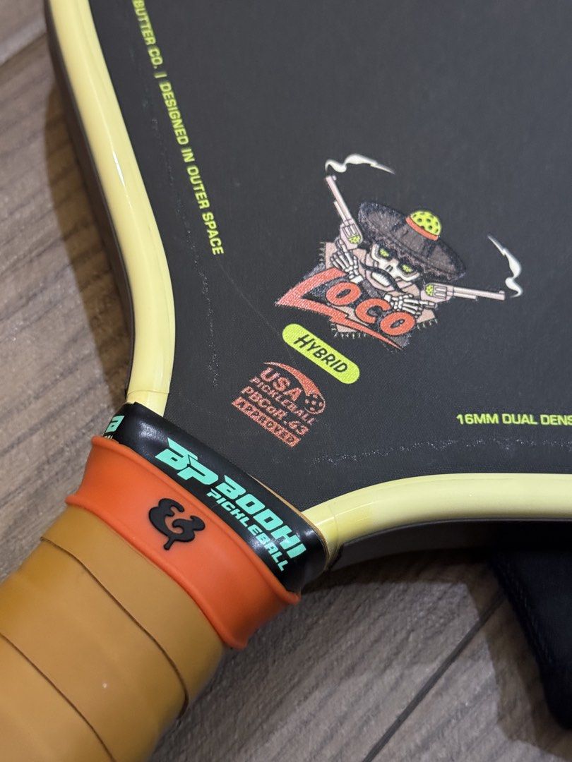 Bread & Butter Loco (Hybrid) (Category: Racket and Ball Sports) located in Quezon City. Submitted by chavzcity (Listing ID 1453673512, Image 3). Description: Bread & Butter Loco (Hybrid) -Used (seldom used) -PPF since day 1 -Overgrip since day 1 -Bodhi Tacky overgrip (newly replaced) -Tungsten tape installed (can be removed) *Comes with paddle cover *Comes with Koozie (bnew) RFS: extra paddle (barely used) Location: -Banawe, QC Mestups: -Banawe, 