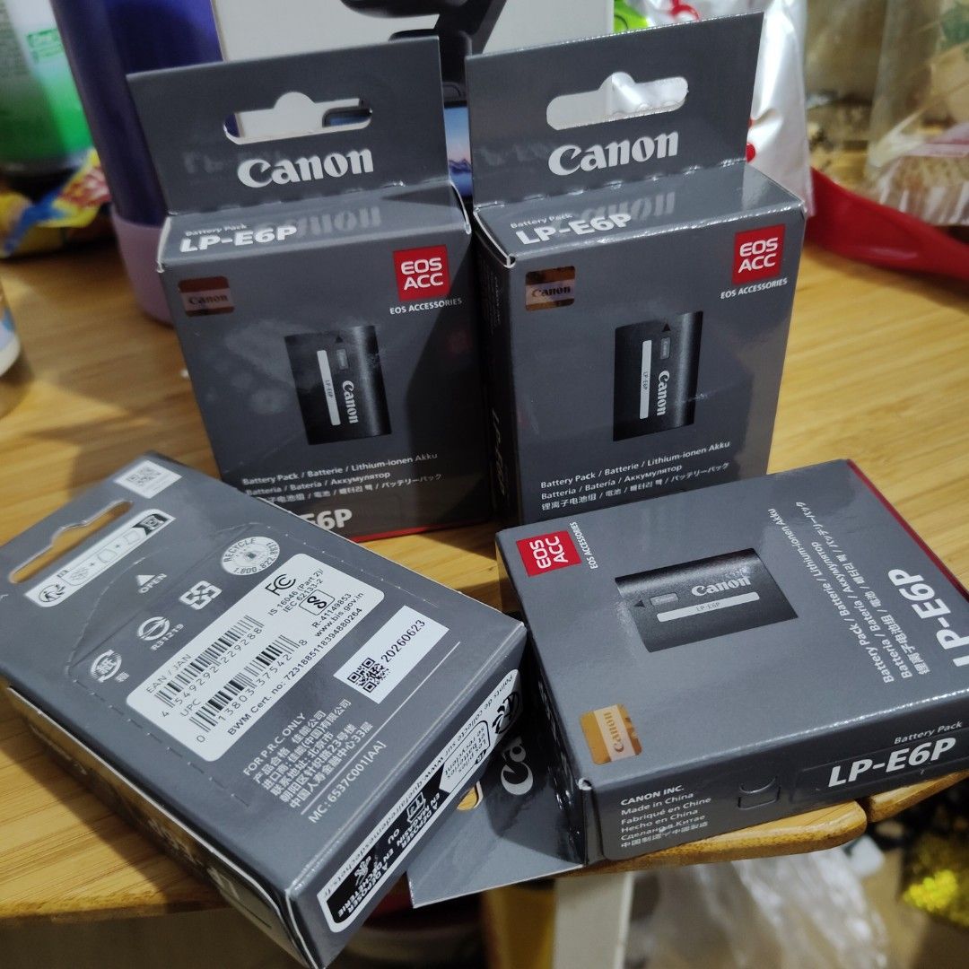 Canon LP-E6P Battery Pack EOS R5 R6 5D Mark 3 & 4 (Category: Cameras) located in Manila. Submitted by rossinicalabig (Listing ID 1453624358, Image 2). Description: 5400 Pesos each - Original Canon LP-E6P Lithium-ion Battery. BRAND NEW. Sealed box. - Compatible with Canon EOS DSLR & Mirrorless cameras. - Multiple units available - Made in China - Check, pickup at our photo/video studio in Sta.Mesa Mla.