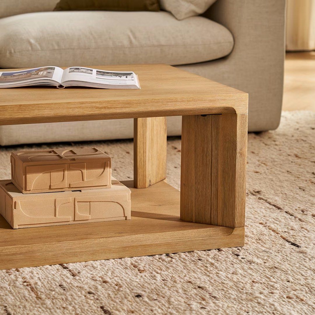 Casa Rectangular Box Coffee Table (Category: Tables & Sets) located in Singapore. Submitted by selling10 (Listing ID 1453726601, Image 2). Description: - Solid wood coffee table - Natural wood finish - Lower shelf for extra storage - Simple, modern design - Ideal for living rooms - Dimensions: Approx. 120cm (L) x 60cm (W) x 40cm (H) - Reason for selling: Redecorating.
