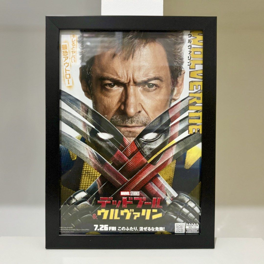 Deadpool & Wolverine Framed Authentic Japanese Movie Flyer (Category: Vintage Collectibles) located in Santa Rosa. Submitted by shikaricollectibles (Listing ID 1453795841, Image 3). Description: Deadpool & Wolverine Framed Authentic Japanese Movie Flyer Price: ₱250 per frame Paper Size: 10.12 x 7.17 inches (B5) Frame Size: 11.20 x 8.12 inches Frame Thickness: 0.5 inches Frame Color: Black Glazing: Glass.