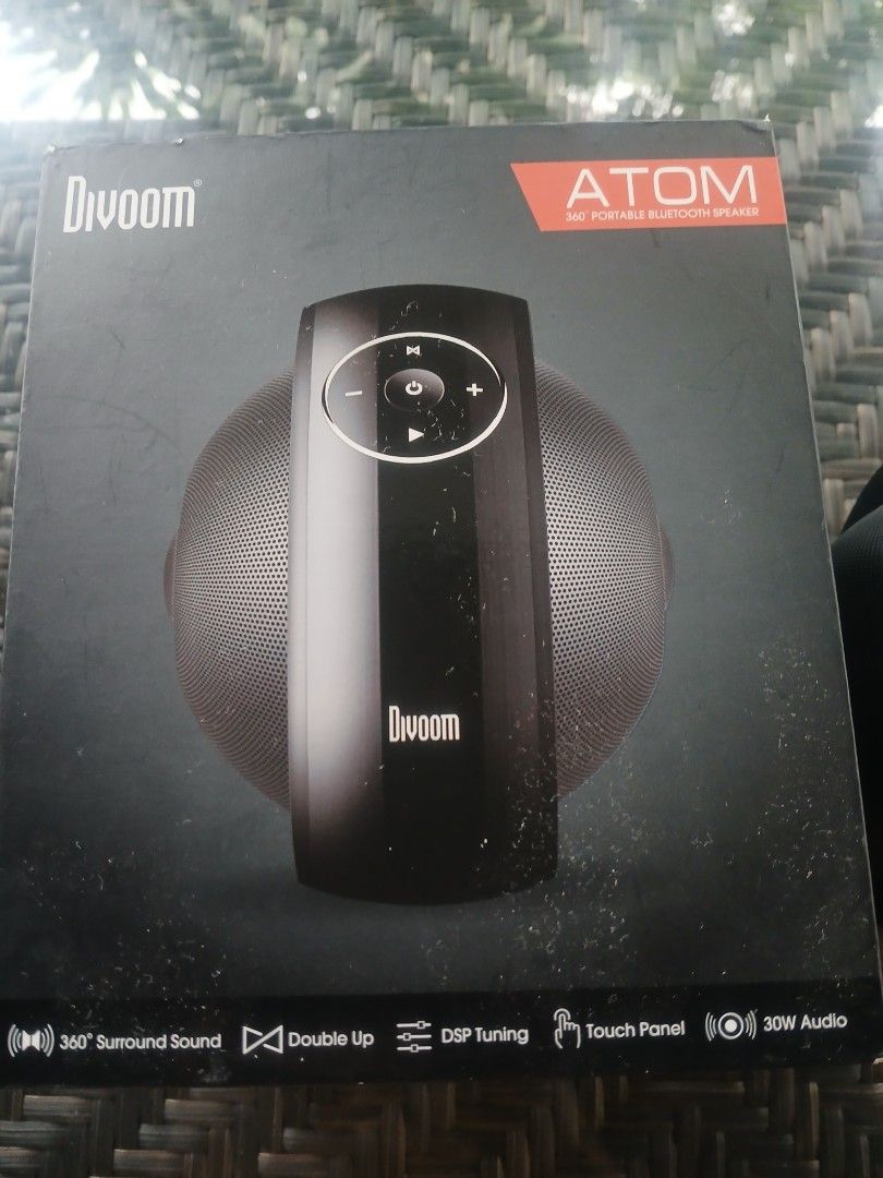 Divoom ATOM 360 Portable Bluetooth Speaker (Category: Soundbars, Speakers & Amplifiers) located in Manila. Submitted by ja_mese (Listing ID 1453702752, Image 2). Description: - Divoom ATOM portable Bluetooth speaker - 30W powerful audio output - Immersive 360° surround sound - Intuitive touch panel controls - Advanced DSP tuning for superior audio - Double Up feature for stereo pairing with another ATOM speaker - Sleek glossy black finish - Inclu