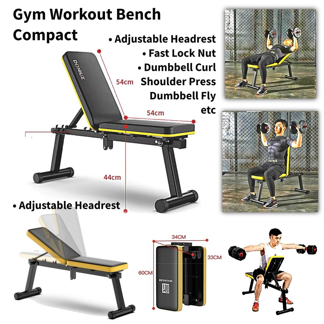 Exercise bench (Category: Cardio & Fitness Machines) located in Singapore. Submitted by marcus_furnishing (Listing ID 1453653998, Image 1). Description: Gym bench foldable, 250kg load, NEW in Box, •Incline adjustment, •Foldable, Compact, Sturdy Multipurpose gym bench For bench presses, shoulders presses, dumbbell curls, sit-ups/crunches, dips and more. It's an ideal exercise equipment for the whole body training 🍀Other Gym equipment ● Kettlebell