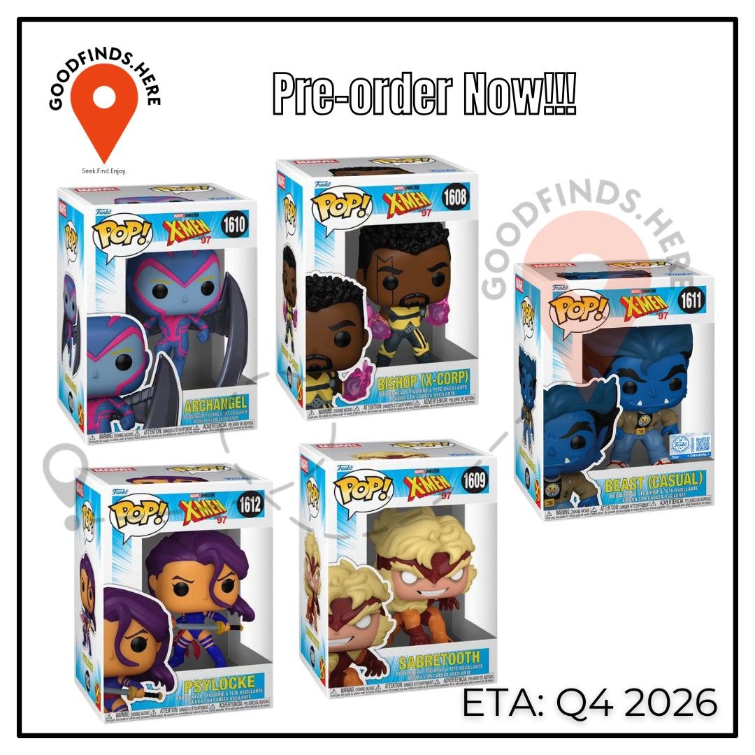 Funko: X-Men '97 Preorder (Category: Figurines & Statues) located in Pasig City. Submitted by goodfinds.here (Listing ID 1453802750, Image 1). Description: ❗Funko: X-Men '97 Preorder❗ ▪️Archangel ▪️Bishop (X-Corp) ▪️Psylocke ▪️Sabretooth ₱800 each / DP: 400 ▪️Beast Casual Target Exclusive ₱1,500 / DP: 750 ETA: Q4 2026 (subject for DELAY or to change without prior notice) ❗For Pre-order ONLY, No extra available❗ DOWNPAYMENT is required to RESERVE 