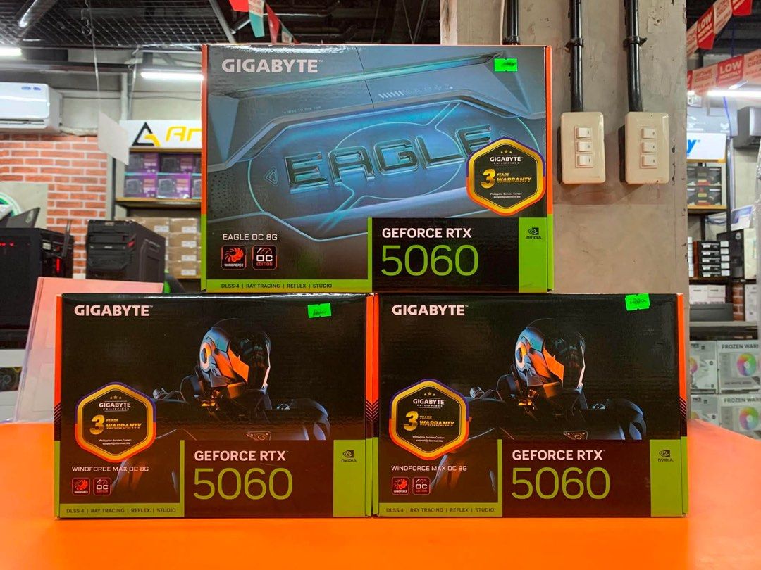 GIGABYTE RTX 5060 (Category: Computer Parts) located in Marikina City. Submitted by egiegameshop (Listing ID 1453765324, Image 3). Description: GIGABYTE RTX 5060 EAGLE RTX 5060 WINDFORCE MAX OC 8G REV 1 @23,300 vat ex WINDFORCE MAX OC V2 8G @23,500 vat ex 𝙀𝙂𝙄𝙀 𝙂𝘼𝙈𝙀 𝙎𝙃𝙊𝙋 – Your One-Stop Computer Store & PC Build Hub! JBL, POWER STATION DEALER 📞 0997 220 5875 𝙴𝙶𝙸𝙴 𝙶𝙰𝙼𝙴 𝚂𝙷𝙾𝙿 - 𝚖𝚊𝚛𝚒𝚔𝚒𝚗𝚊 📍G. Tapat Bldg., #43A JP Rizal