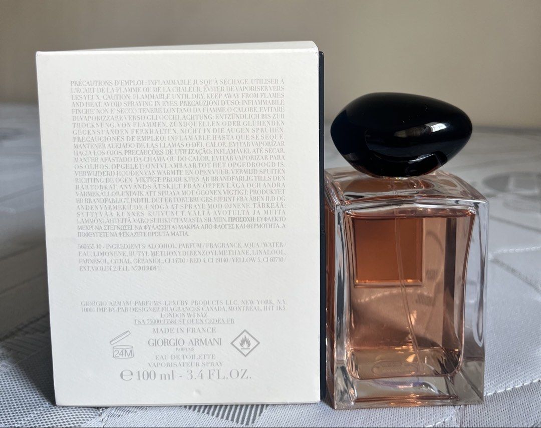 Giorgio Armani Prive Santal Dan Sha Edt (partial bottle) (Category: Fragrance & Deodorants) located in Santa Rosa. Submitted by leaubelle (Listing ID 1453636613, Image 2). Description: - Giorgio Armani Prive Santal Dan Sha - Eau de Toilette, few sprays missing from 100ml bottle - Comes in original box - Vaporisateur spray - Woody fragrance.