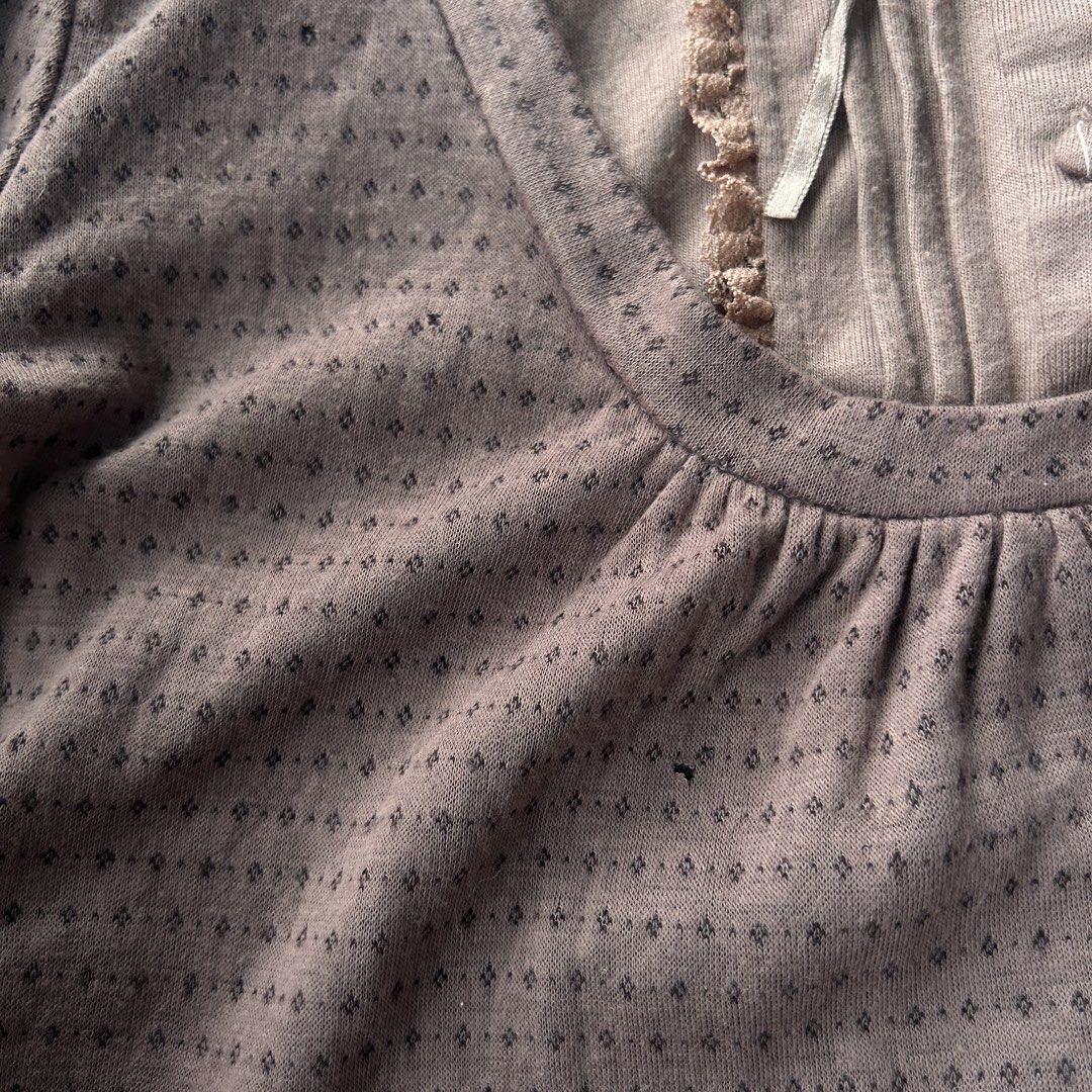 Glisse Brown Polka Dot Top (Category: Sets or Coordinates) located in Baguio. Submitted by icandy.collects (Listing ID 1453670862, Image 3). Description: vintage style choco brown top FLAWS:pinholes pero hindi completely butas since double layered yung fabric -fits s to semi med.