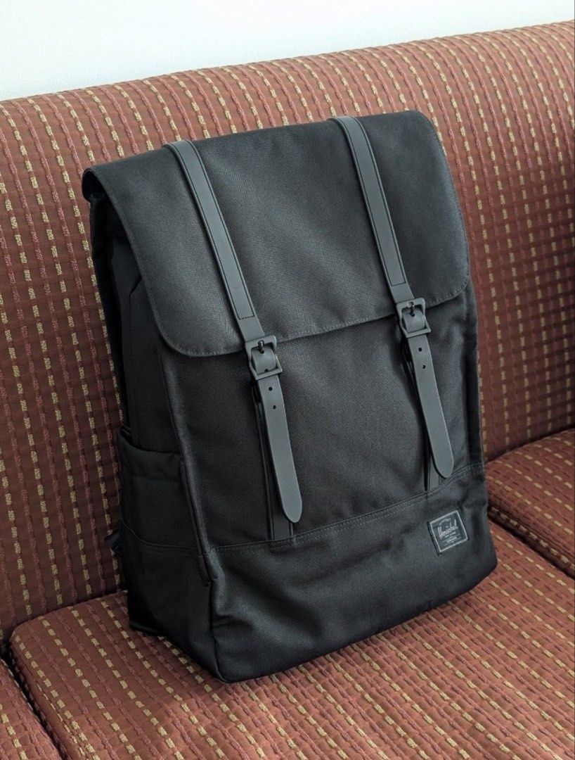 Herschel Tonal Black Survey Backpack 20L (Category: Backpacks) located in Caloocan City. Submitted by dawncollectiv (Listing ID 1453796763, Image 1). Description: - Classic black Herschel backpack - Spacious main compartment with laptop sleeve - Front pocket with zip closure - Side water bottle pockets - Padded shoulder straps for comfort - Durable construction - Ideal for school or everyday use - Easily fits 13-15” laptop.