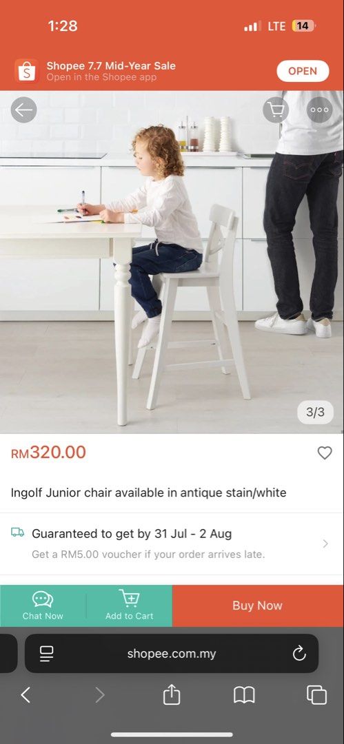 Ingolf junior (Category: Chairs) located in Tampoi. Submitted by norsyafiqa57931 (Listing ID 1453742003, Image 2). Description: Ingolf junior New in box.