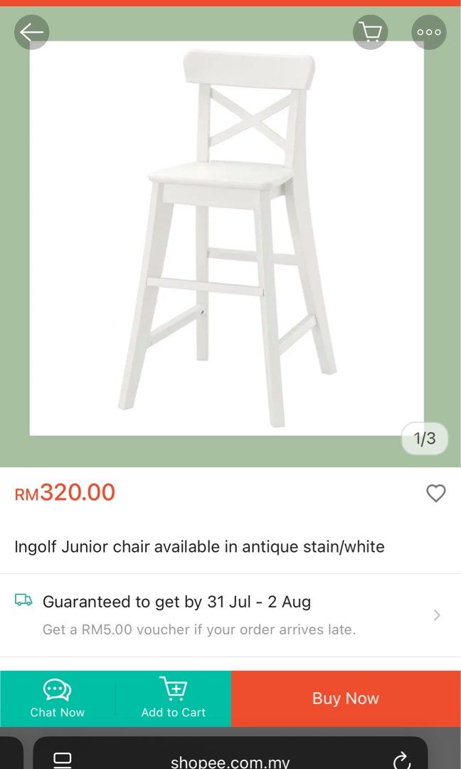 Ingolf junior (Category: Chairs) located in Tampoi. Submitted by norsyafiqa57931 (Listing ID 1453742003, Image 1). Description: Ingolf junior New in box.