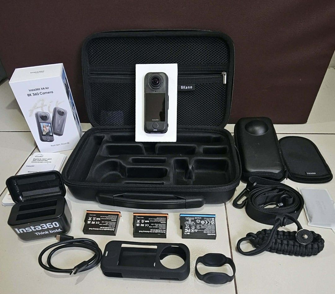 Insta 360 X4 Air (Category: Cameras) located in Dasmarinas. Submitted by xyrene_1 (Listing ID 1453675472, Image 1). Description: INSTA 360 X4 AIR 8K 360 Camera w/Accessories: - Hard Carry Case - 3 Batteries w/Charger - Paracord Wrist Strap - Silicone Protective Case - Extra Protective Case Purchased May 2026 From Amazon Used Only Once.