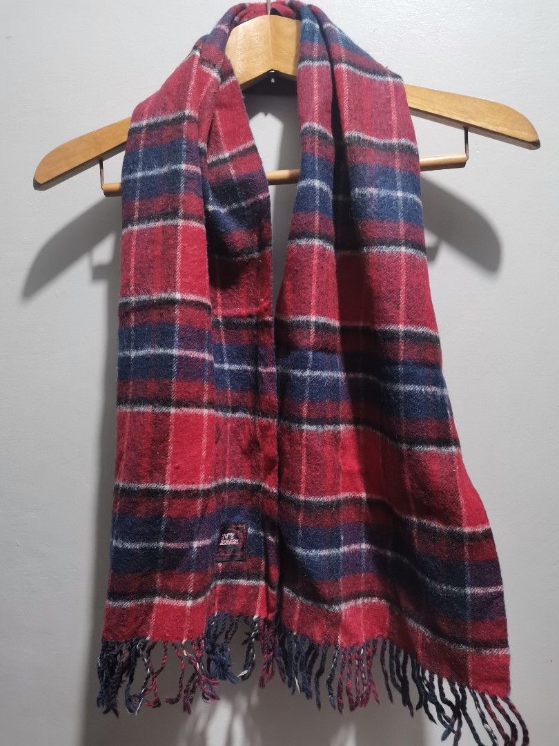 IVY LEAGE Plaid Scarf Red Blue Wool Blend (Category: Scarves) located in Quezon City. Submitted by heybailey (Listing ID 1453696910, Image 1). Description: - Classic plaid pattern in red, blue, and white. - Soft wool blend for ultimate warmth and comfort. - Stylish fringed ends for a touch of flair. - Ideal accessory for chilly weather, channeling an Ivy League vibe. - Keep cozy and fashionable all season long..