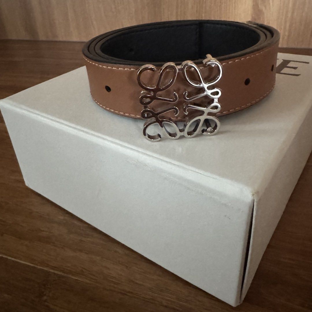 Loewe Anagram Reversible Leather Belt 80/32 (Category: Luxury Accessories) located in Paranaque City. Submitted by marshmallow999 (Listing ID 1453713044, Image 2). Description: - authentic - purchased in HK for 3950hkd or Php30,800 (see photos for receipt) - inclusions: box, dustbag, tags, receipt (see photos) - good as new, no signs of wear - Reversible Colors: Black and Tan - Metal: silver - Size: 80/32 Main material: Smooth calf leather Weight