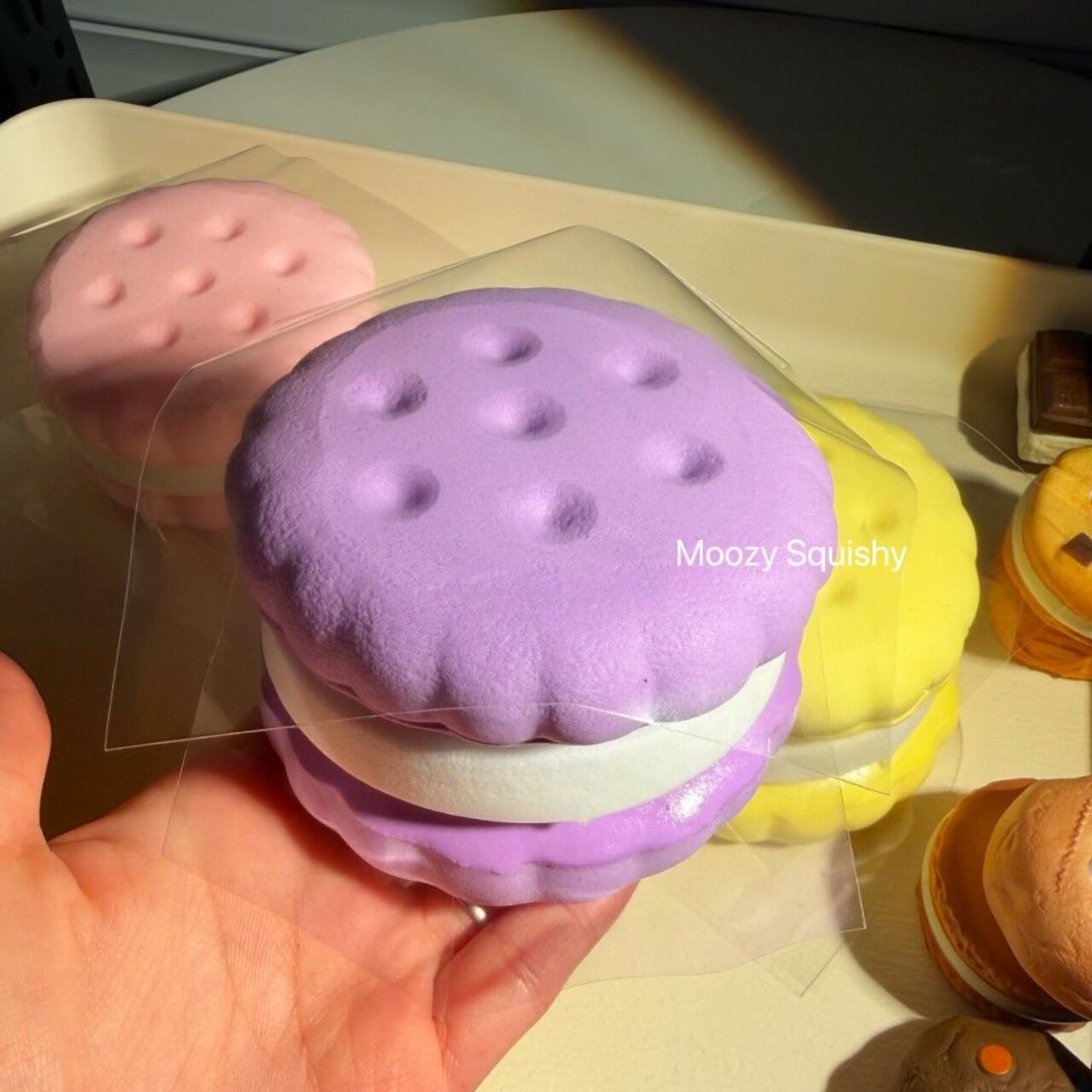 Macaron Squishy (Category: Designer & Blind Box Toys) located in Singapore. Submitted by j.beautycare (Listing ID 1453748839, Image 3). Description: Slow rishing Macaron Squishy Stackable and can Mix & Match of the colours 1 for $6 4 for $20 ☁️ Super soft & slow-rising 🎁 Perfect for gifts, party favours & collectors 🖐️ Great for stress relief and sensory play 🌈 Pastel colour, smells good - Suitable for ages 3+..