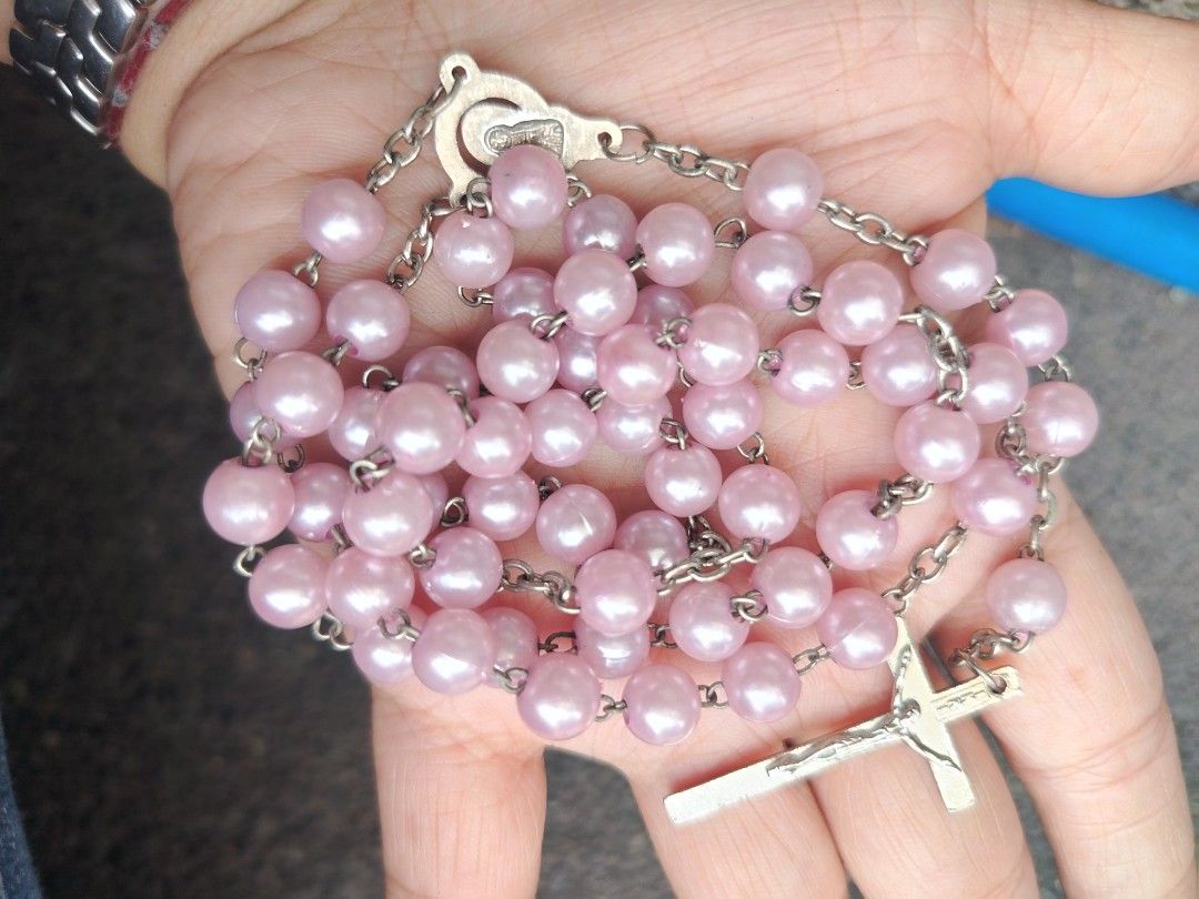 Made in Vatican pink rosary (Category: Necklaces) located in Manila. Submitted by billionare (Listing ID 1453623380, Image 2). Description: made in Vatican Rome pink pearl rosary.