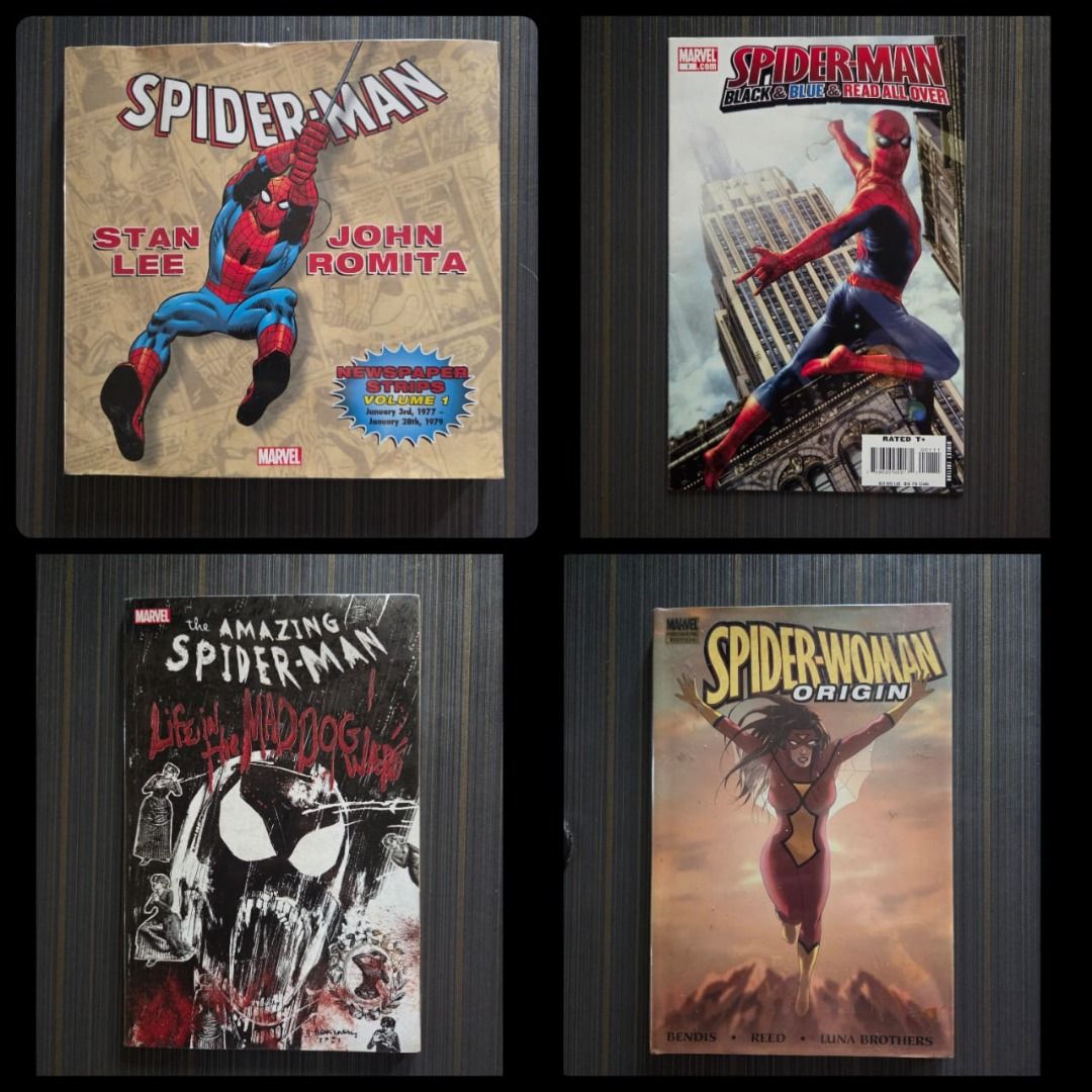 Marvel Spider-Man Comics & Graphic Novels (Category: Comics & Manga) located in Quezon City. Submitted by kwentindahan (Listing ID 1453687523, Image 1). Description: SPIDER-MAN COMICS & GRAPHIC NOVELS Individual prices & details below Bundle deal: ₱2000/lot (last price) - The Amazing Spider-Man: Life in the Mad Dog Ward graphic novel, very good condition, softbound, sold at ₱800 online. Our selling price: ₱730 - Spider-Man Black & Blue & Red All 