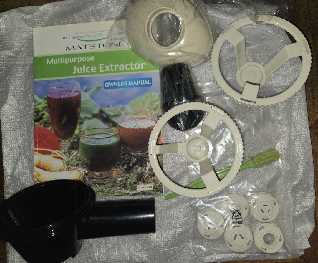 Matstone 6-in-1 Multipurpose Juice Extractor Slow Juicer (Category: Juicers, Blenders & Grinders) located in Quezon City. Submitted by fieldoflove (Listing ID 1453731504, Image 3). Description: bought for Php 16,000 - complete inclusions with owner's manual - good working condition - well used with some cosmetic flaws that do NOT affect performance Natural Nutrition for Good Health The quickest and easiest cleaning (Within one minute) The simplie