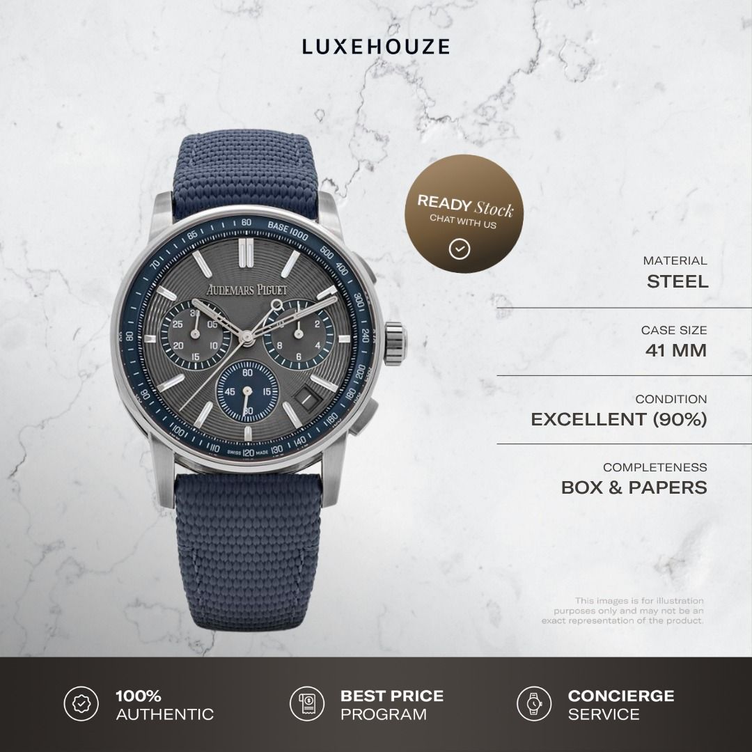 Mint 2026 Audemars Piguet Code 11.59 26393ST.OO.A009KB.01 26393ST Grey (Category: Watches) located in Singapore. Submitted by luxehouze (Listing ID 1451384612, Image 1). Description: Luxehouze is your trusted marketplace to buy and sell luxury goods. Luxehouze SG Pte Ltd is a licensed luxury goods marketplace and regulated dealer. WHY US? 100% Authentic with Money-Back Guarantee Best Price Program* Curated Collection * T&Cs apply. OUR SERVICES • 