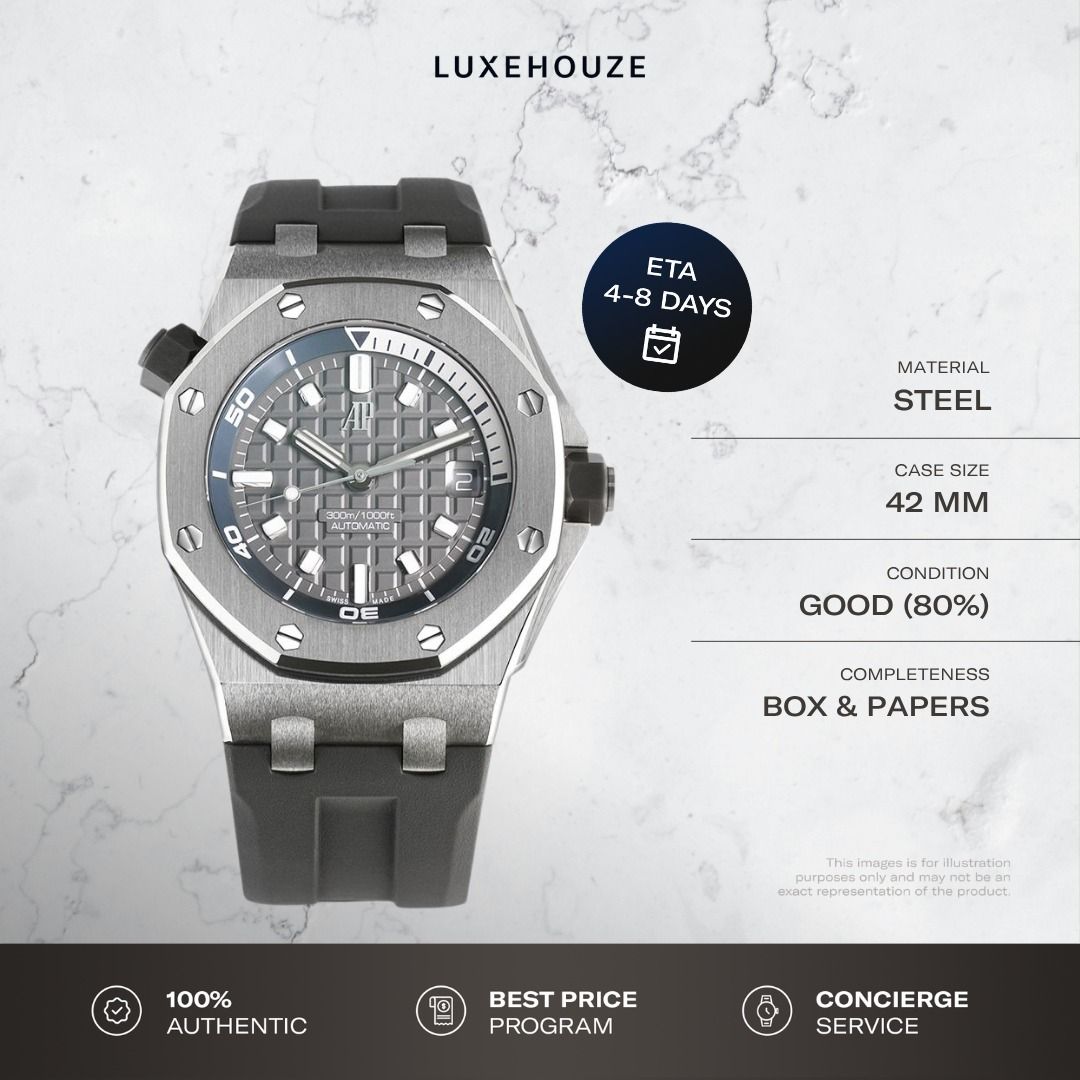 Mint Nov 2024 Audemars Piguet Royal Oak Offshore 42 15720ST.OO.A009CA.01 15720ST Grey (Category: Watches) located in Singapore. Submitted by luxehouze (Listing ID 1452146084, Image 1). Description: Luxehouze is your trusted marketplace to buy and sell luxury goods. Luxehouze SG Pte Ltd is a licensed luxury goods marketplace and regulated dealer. WHY US? 100% Authentic with Money-Back Guarantee Best Price Program* Curated Collection * T&Cs apply. 