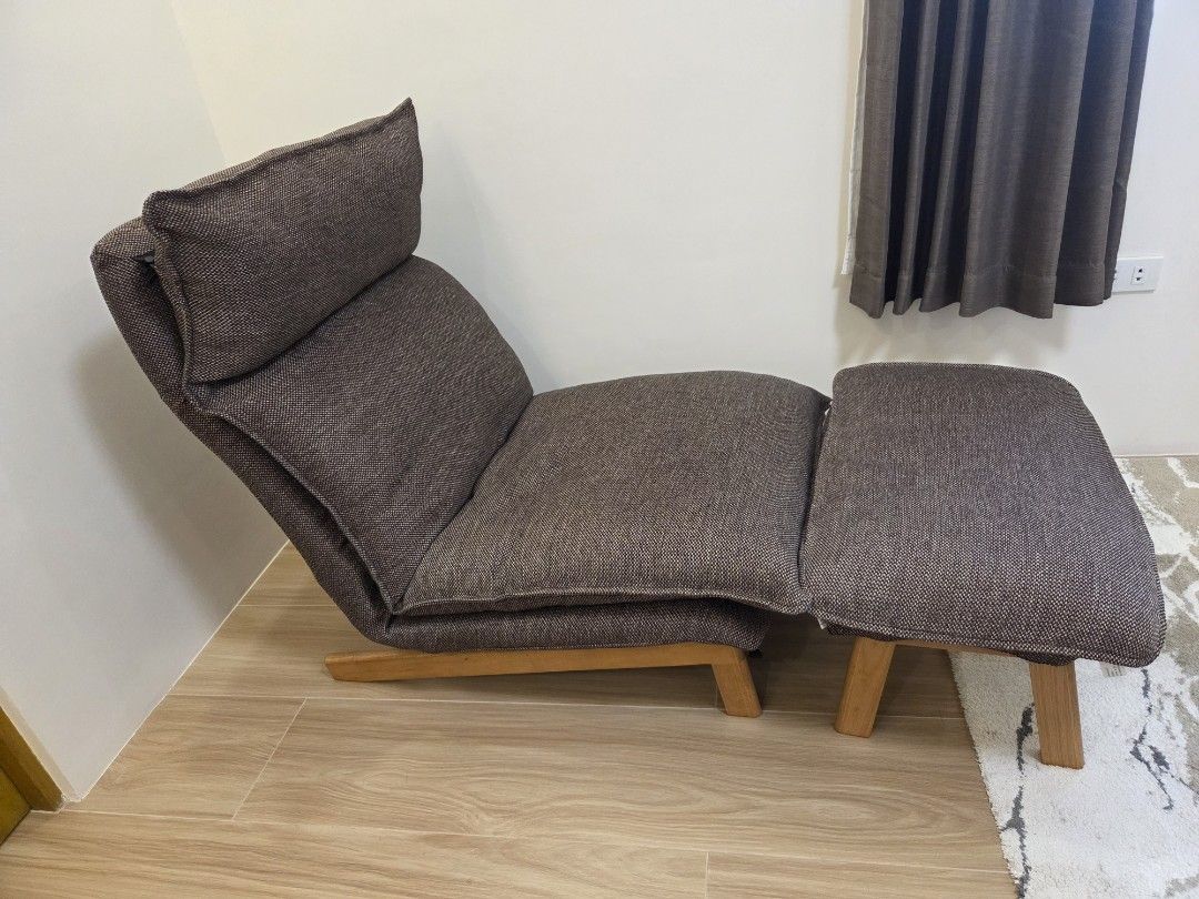 Muji High Back Reclining Sofa with Ottoman - Brown (Category: Sofas) located in Valenzuela. Submitted by hanchzz (Listing ID 1453669301, Image 1). Description: - Muji High Back Reclining Sofa with Ottoman - With cover already. We bought this separately. - Color: Brown - Features: Adjustable backrest, high back for extra support - Comfort: Very comfortable, perfect for lounging or napping - Included: Matching ottoman - Bought in Muji SM North Edsa