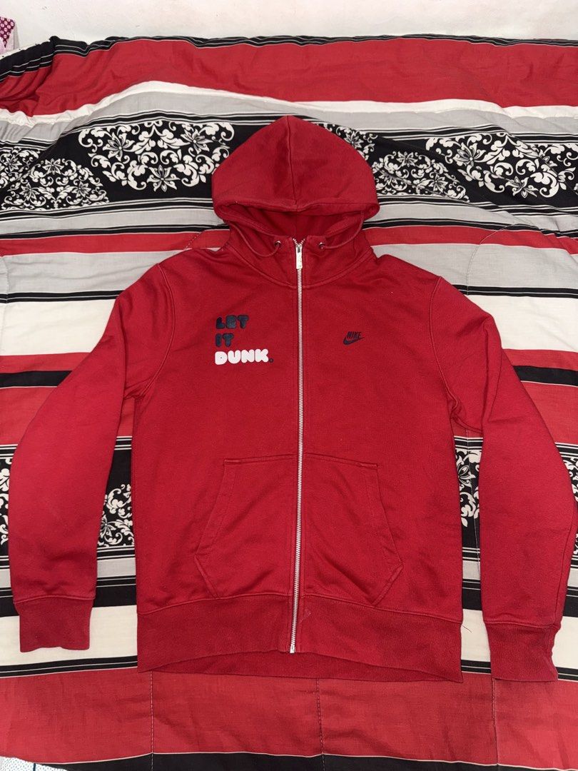 Nike Red Zip-Up Hoodie "Let It Dunk" (Category: Hoodies) located in Manila. Submitted by riyhun (Listing ID 1453799928, Image 1). Description: Dimes: 20x24.