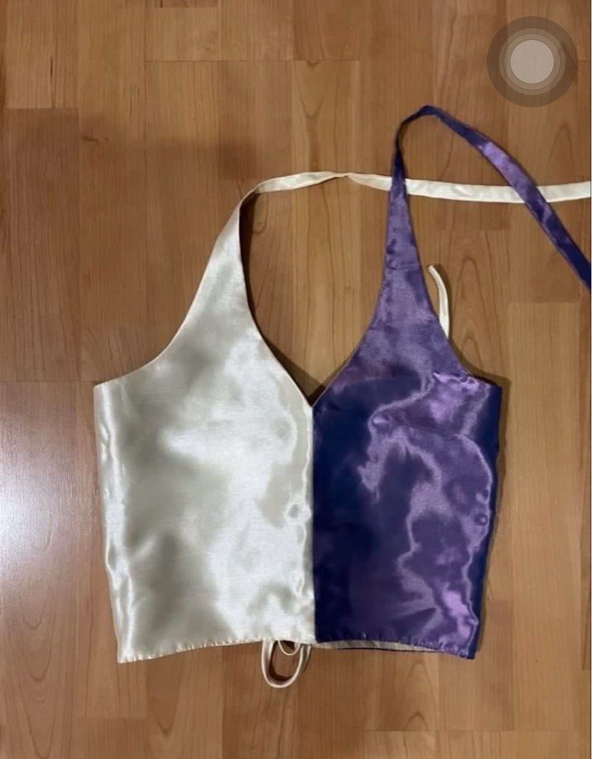 Nin And Yang Halter Alter Top - Seashell (Purple/ Cream) (Category: Blouses) located in Quezon City. Submitted by snooop (Listing ID 1453749577, Image 2). Description: RFS: declutterring 〰️ fits XS-S frame 〰️ sold out and not restocking, original price is P995! selling for cheap :) 〰️ a 3-in-1 piece you can wear as a halter or one-sided crop top get the perfect fit with its adjustable ribbons! 〰️ satin and high quality fabric 〰️ no flaws.