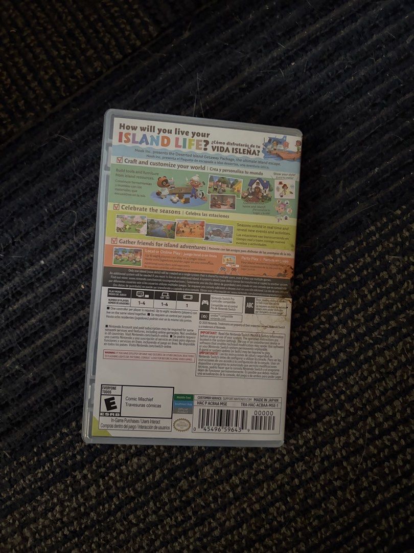 Nintendo Switch Animal Crossing: New Horizons Game (Category: Nintendo) located in Quezon City. Submitted by davinvano (Listing ID 1453767577, Image 3). Description: - Animal Crossing: New Horizons for Nintendo Switch - Explore new islands and meet villagers - Craft items and customize your world - Play solo or with friends - Perfect for relaxing and creative fun - Includes game cartridge and original case.
