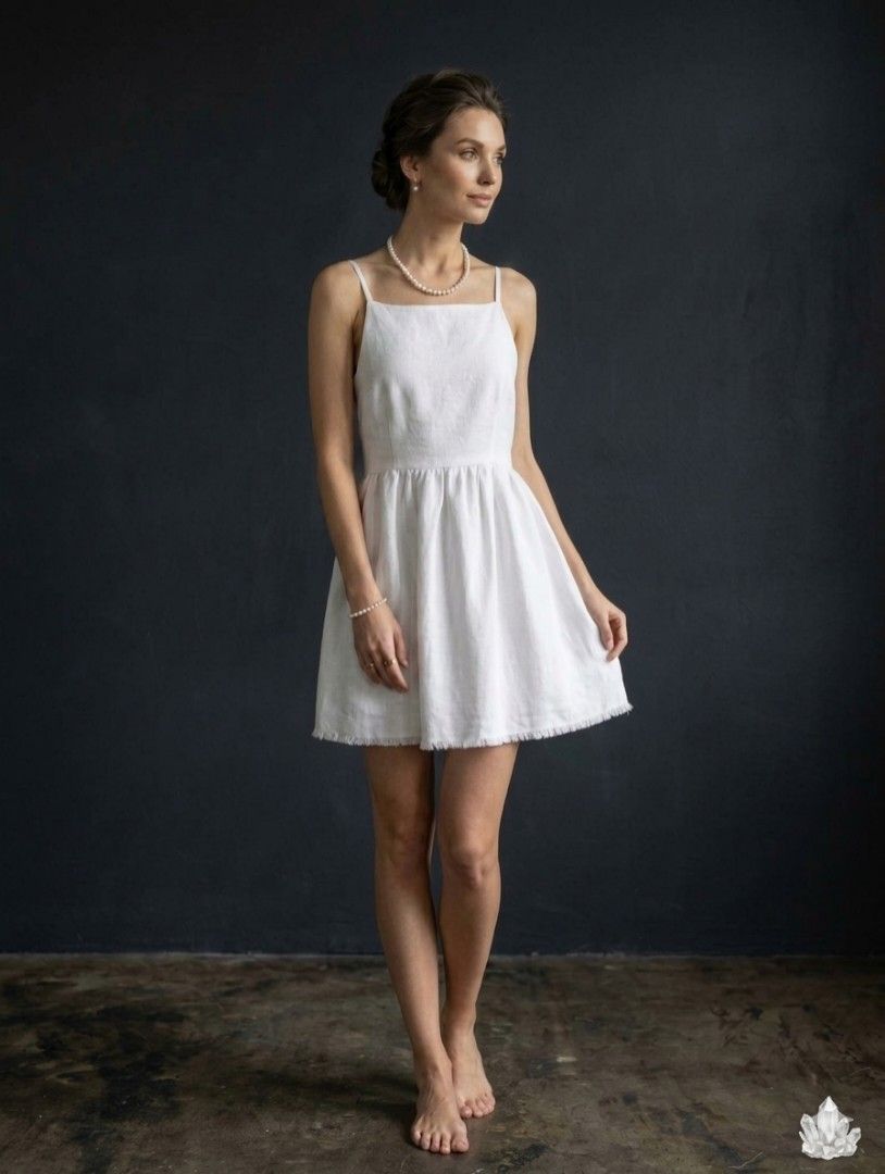 Old Navy White Linen Blend Spaghetti Strap Mini Dress (Category: Dresses) located in Pasig City. Submitted by kat_grande (Listing ID 1453634710, Image 1). Description: - White mini dress from Old Navy - Spaghetti straps & square neckline - Smocked back with side zipper - Frayed hem detail - Ideal for summer or layering - Extra Small to Small Measurements: Chest/Pit-to-Pit: 15.5 to 16.5 inches Waist Width: 12.5 to 13.5 inches Length: 33 inches.