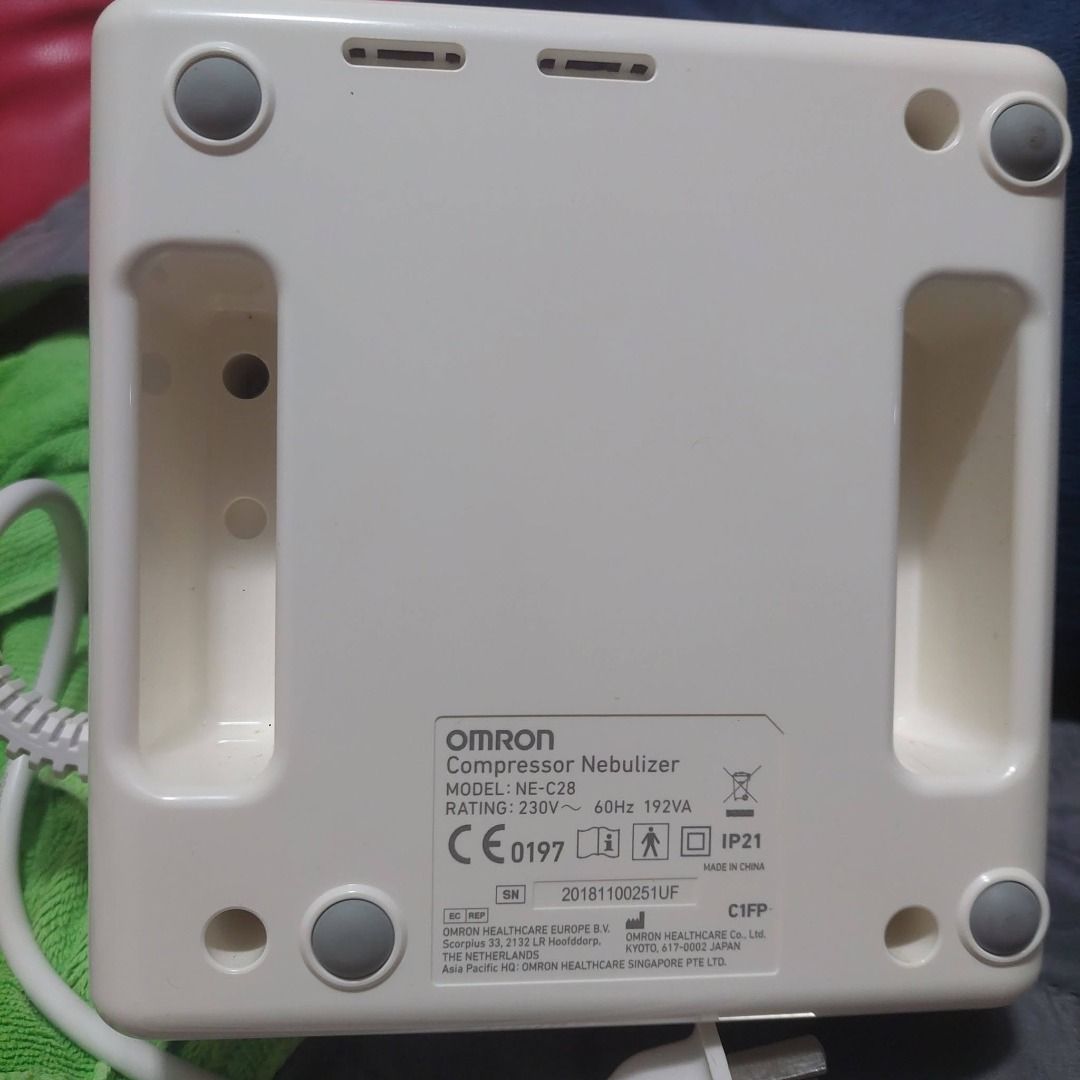Omron Compressor Nebulizer Model NE-C28 (Category: Medical Supplies & Tools) located in Pasig City. Submitted by calmdragon (Listing ID 1453750235, Image 3). Description: - Omron NE-C28 Compressor Nebulizer - Works with 230V, 60Hz power supply - Perfect for effective respiratory treatments - Easy operation with a single switch and button - Compact and portable design - Tested and confirmed working - Power cord included.