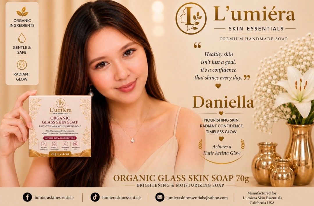 Organic Glass Skin Soap 70g (Category: Face Care) located in Apalit. Submitted by lumieraskinessentials.2026 (Listing ID 1453812468, Image 1). Description: Organic Glass Skin Soap is a gentle facial and body cleansing bar formulated to cleanse away dirt, excess oil, and impurities while leaving skin feeling fresh, soft, and smooth. With regular use, it helps improve the appearance of dull, uneven-looking skin and promotes a healthy, radiant-looki