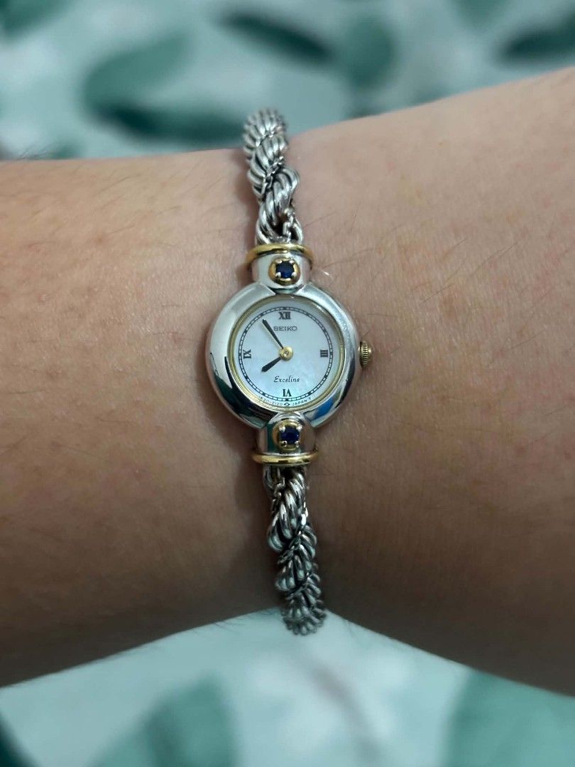 (RARE) Seiko Exceline Twisted Rope (Category: Luxury Watches) located in Rizal. Submitted by masterwatch_192 (Listing ID 1453754868, Image 1). Description: (RARE) Seiko Exceline Twisted Rope Chain Watch 15mm MOP Dial Sign of use Up to 7.5 inch wrist size As is 15k.