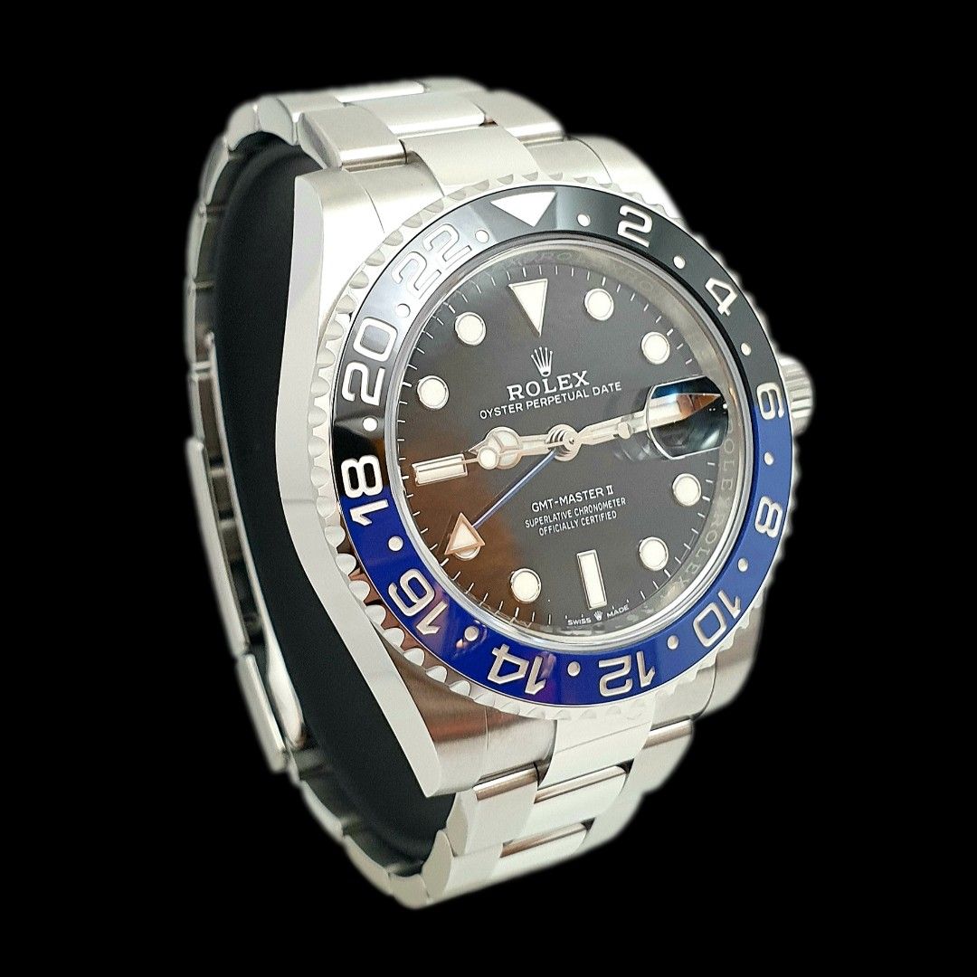 Rolex Oyster Perpetual GMT Master 2 Batman Model 126710BLNR in NOS Condition with Full Set from August 2022 (Category: Watches) located in Singapore. Submitted by luxemontresg (Listing ID 1453770070, Image 3). Description: We have for sale a Rolex Oyster Perpetual GMT Master II Batman in Stainless Steel on Oyster Bracelet valid Int'l Warranty Dated Q3 2022 (New Old Stock Condition with Full Set) Model Reference • M126710BLNR -0003 Condition • New