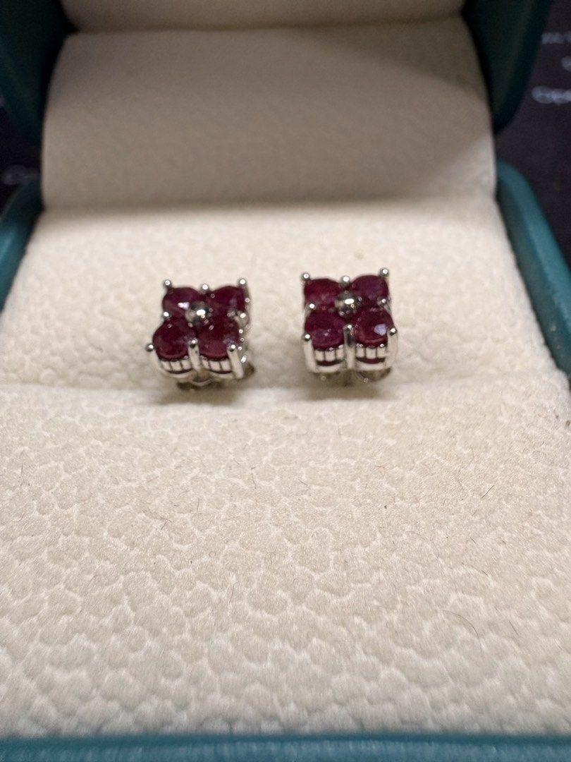 Ruby Flower Stud Earrings (Category: Earrings) located in Singapore. Submitted by Discoverme (Listing ID 1453768341, Image 2). Description: ❤️ Natural Ruby Flower Stud Earrings | S925 Sterling Silver | Certified Add a touch of classic elegance with these beautiful Natural Ruby Flower Stud Earrings. Each earring is crafted from S925 sterling silver and features genuine natural rubies arranged in a delicate four-petal flower, creating a vibrant and