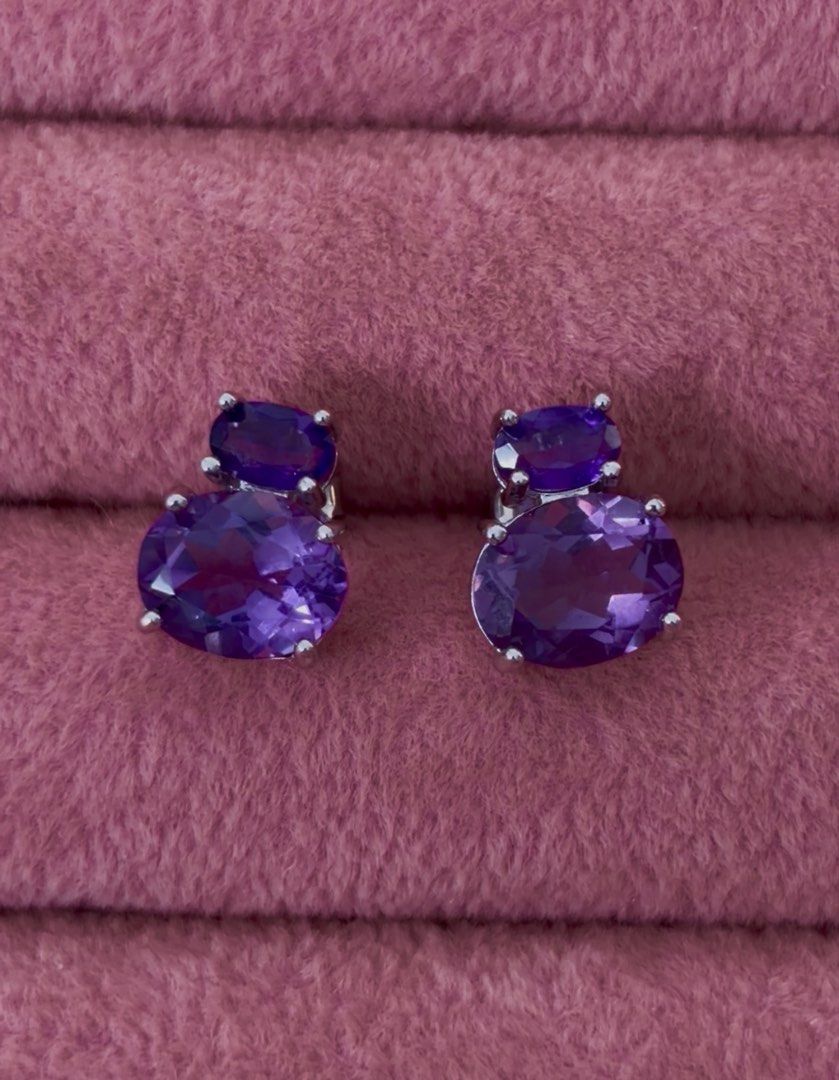 S925 Amethyst double stud earrings (Category: Earrings) located in Rizal. Submitted by katmandulovesmakeup (Listing ID 1453633956, Image 2). Description: Amethyst double stud earrings S925 silver With certificate Natural stone.