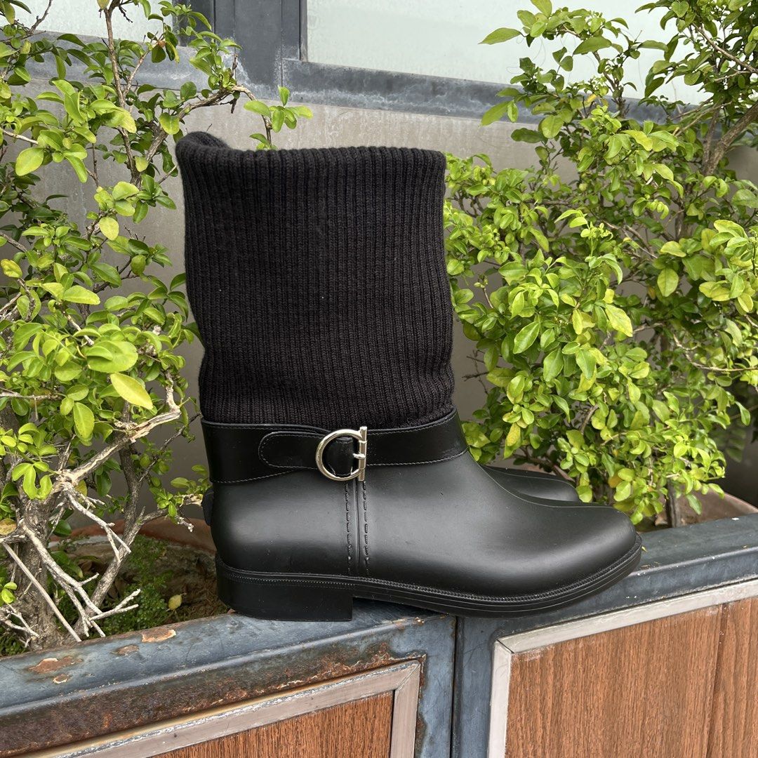 Salvatore Ferragamo Thordis Rain Boots (Category: Boots) located in Marikina City. Submitted by wayupcollective (Listing ID 1453805891, Image 3). Description: Salvatore Ferragamo Thordis Rain Boots Size 6 US 25 cm Good as new Flaw: heel drags (check photos) .