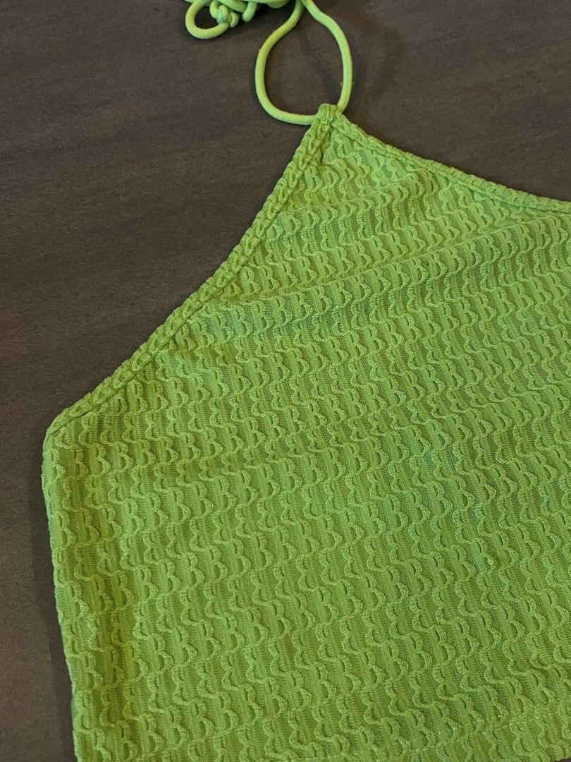 SHEIN Lime Green Textured Halter Neck Crop Top (Category: Sleeveless) located in Manila. Submitted by happyshark-bb5753 (Listing ID 1453684063, Image 2). Description: can meet-up bulacan/manila.