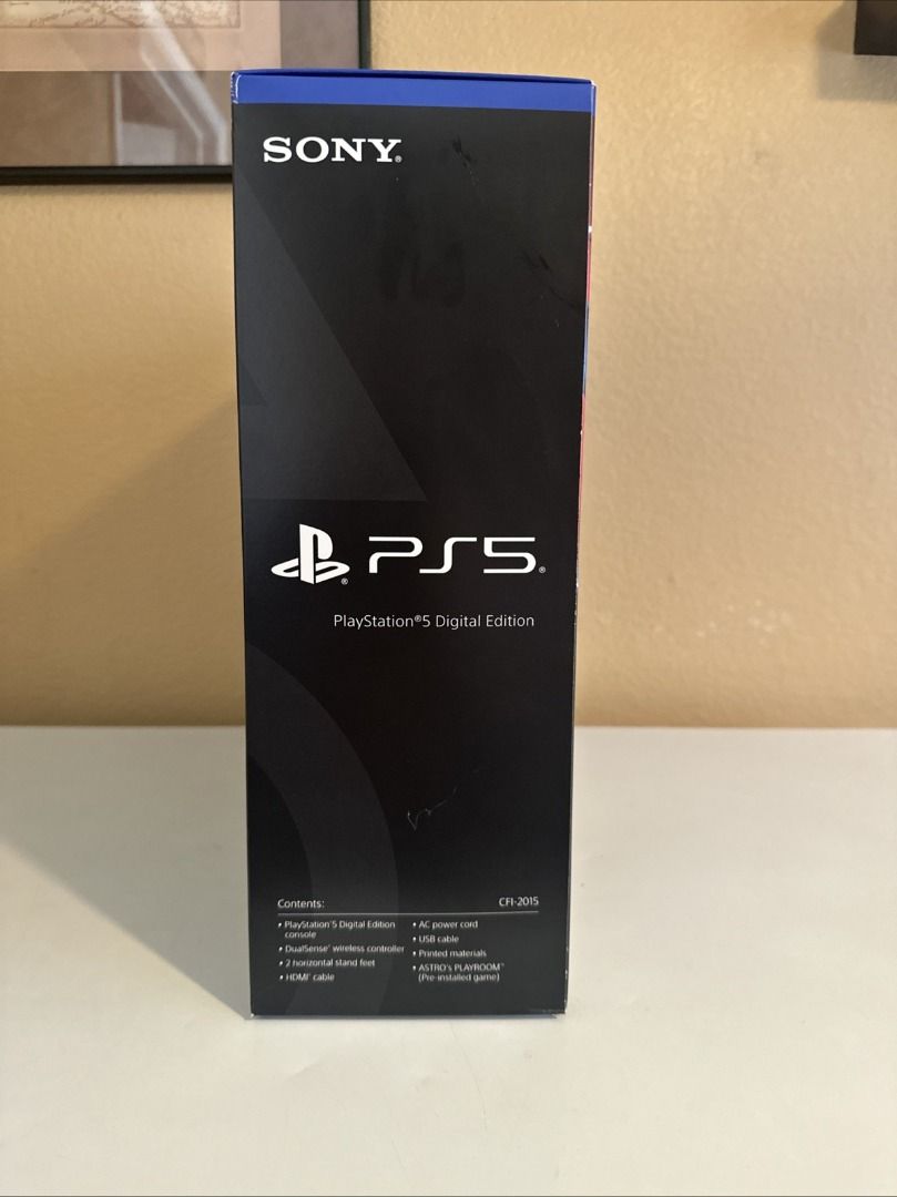 Sony PlayStation 5 PS5 Digital Edition Console (Category: PlayStation) located in Makati City. Submitted by silverowl.8b319b (Listing ID 1453809425, Image 3). Description: - Sony PlayStation 5 Digital Edition console - DualSense wireless controller - AC power cord - USB cable - HDMI cable - Horizontal stand included - Experience lightning speed and breathtaking immersion - Incredible graphics - Play supported PS4 digital games.