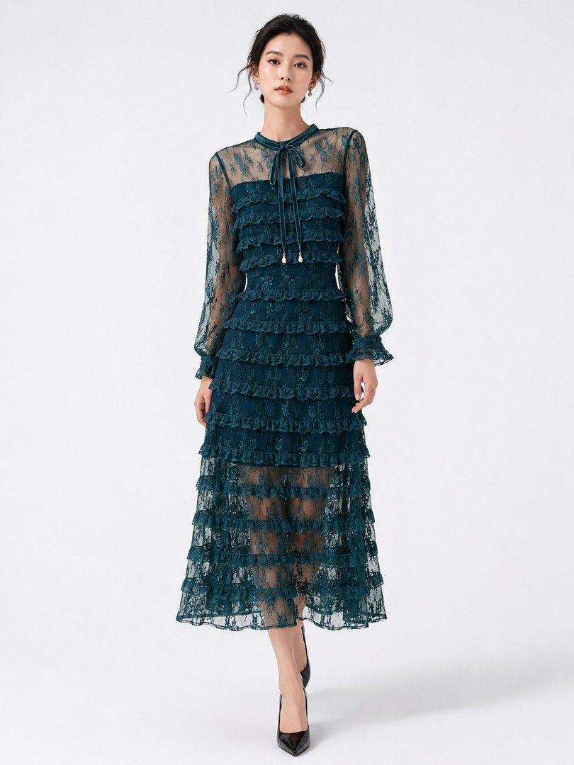 Teal Green Tiered Ruffle Midi Dress (Category: Dresses) located in Tarlac. Submitted by literallyhandpicked (Listing ID 1453663464, Image 2). Description: •Literally Handpicked for you❤️ •Direct Message if Interested 💌 •Please feel free to make an offer🤝 Size S on Tag Bust size 36"-38" Waistline 32" Dress Lenght 51" Please note that there may be slight errors as measurements are taken with the item laid flat. It is in very good condition, but a