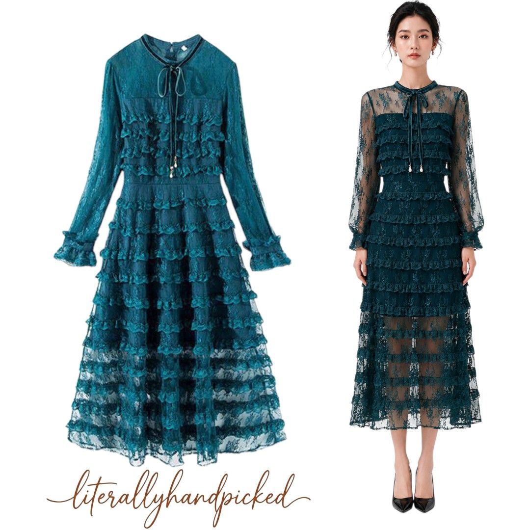 Teal Green Tiered Ruffle Midi Dress (Category: Dresses) located in Tarlac. Submitted by literallyhandpicked (Listing ID 1453663464, Image 1). Description: •Literally Handpicked for you❤️ •Direct Message if Interested 💌 •Please feel free to make an offer🤝 Size S on Tag Bust size 36"-38" Waistline 32" Dress Lenght 51" Please note that there may be slight errors as measurements are taken with the item laid flat. It is in very good condition, but a
