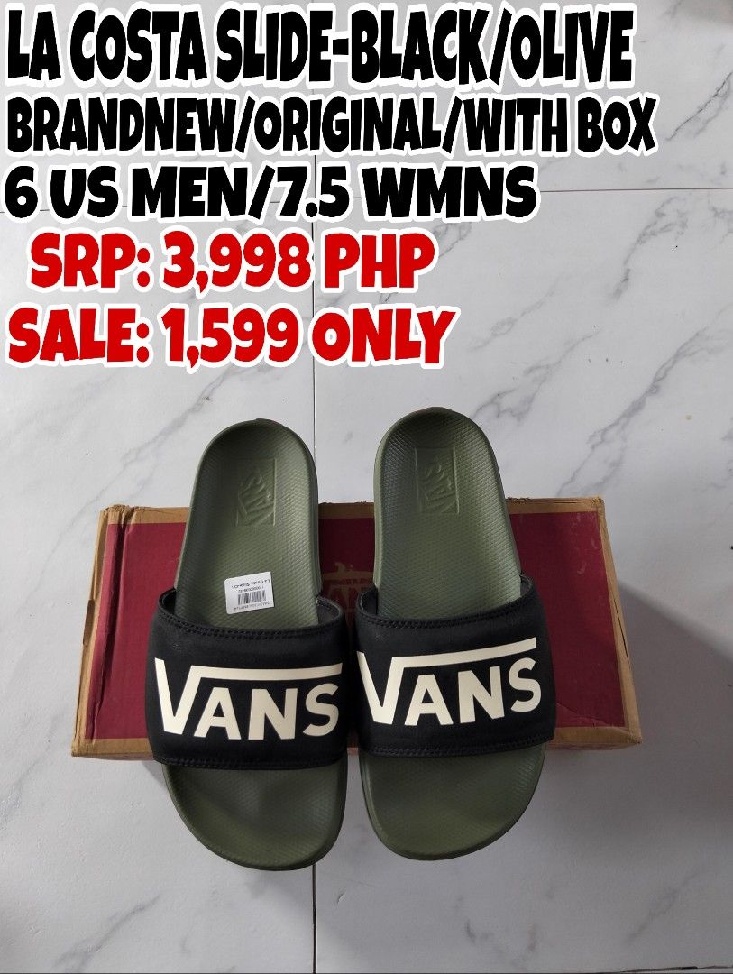Vans La Costa Slide Checkerboard Rainy Day Slides (Category: Slippers & Slides) located in Cavite. Submitted by wafull29 (Listing ID 1453692610, Image 2). Description: Checkerboard Vans La Costa slides. Original with box. Men's US size 9. Original price was 3,998 PHP. Selling for 1,899 PHP only..