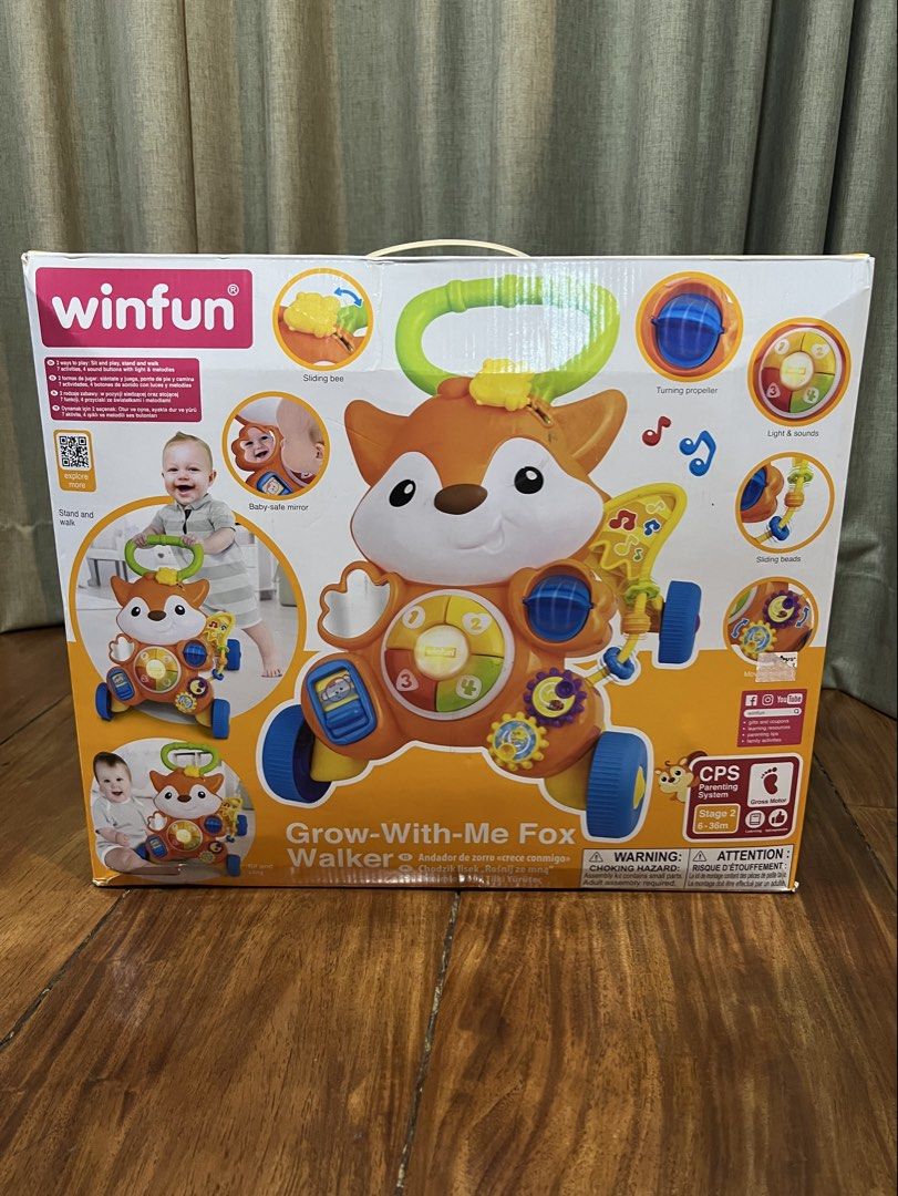 WinFun Grow-With-Me Fox Walker (Category: Infant Playtime) located in Marikina City. Submitted by kkkristineee (Listing ID 1453700136, Image 1). Description: - WinFun Grow-With-Me Fox Walker - 3 Modes of Play: Sit & Play, Stand & Walk, Push & Walk - Interactive Features: Sliding beads, turning propeller, light & sounds - Developmental Fun: Baby-safe mirror, peek-a-boo pals, teaches colors & numbers - Ideal for babies exploring and learning to wal