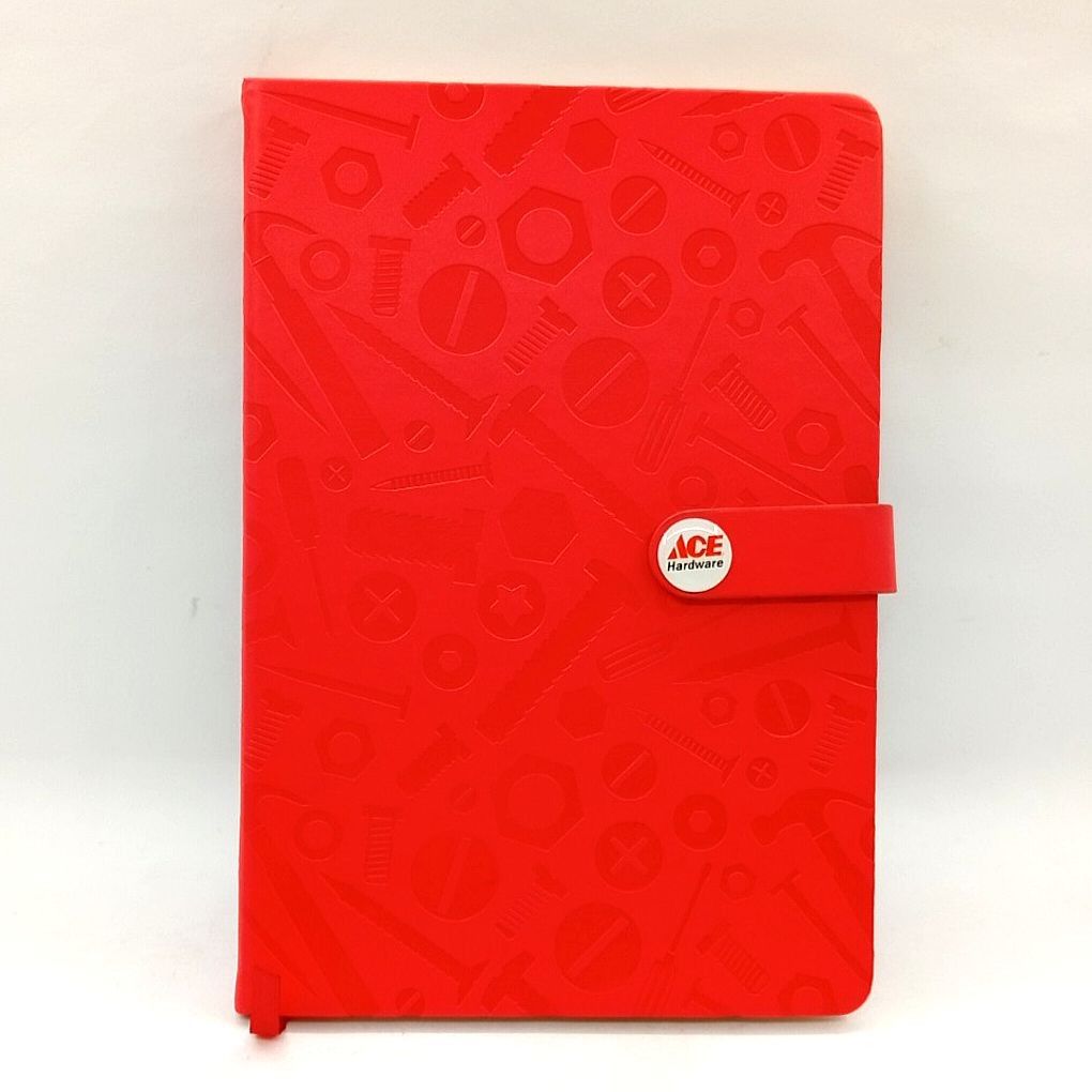 2023 Red Hardbound Journal Notebook (Category: Stationery & School Supplies) located in Imus. Submitted by mostlyvintage (Listing ID 1453876121, Image 1). Description: 🎀 ideal to repurpose for junk journaling 🎀 🎀 red notebook from Ace Hardware 🎀 🎀 features a cool embossed pattern of tools (hammers, screws, nuts) 🎀 🎀 strap closure with Ace Hardware logo which can be easily removed 🎀 🎀 includes a ribbon bookmark 🌸 for fashion finds and ot