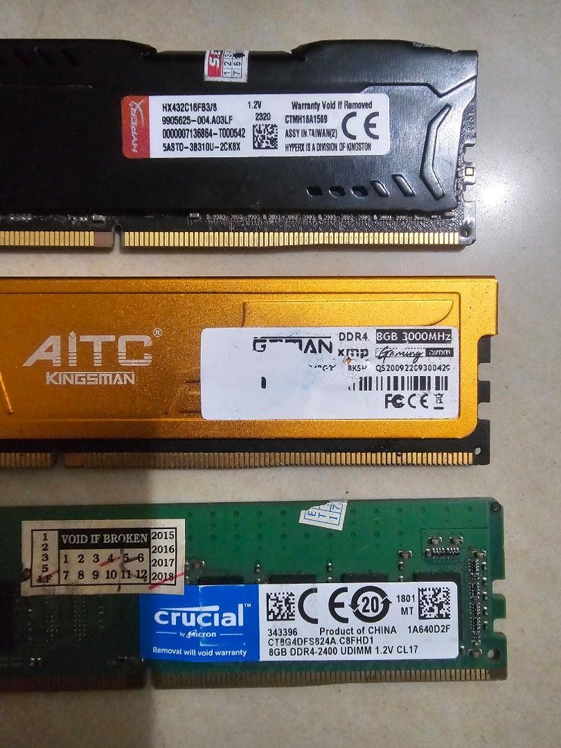 8gb ddr4 3pcs with free def gpu 4gb (Category: Computer Parts) located in Bacoor. Submitted by ginaxis15 (Listing ID 1453863874, Image 3). Description: Last price: 2500 bundle Working (tested 3pcs memory) kahit itest nyo ulit dala ka pangtest 3200, 3000, 2400mhz with Free def. Gpu 4gb for pickup molino bacoor cavite di palagi online 09911820458.