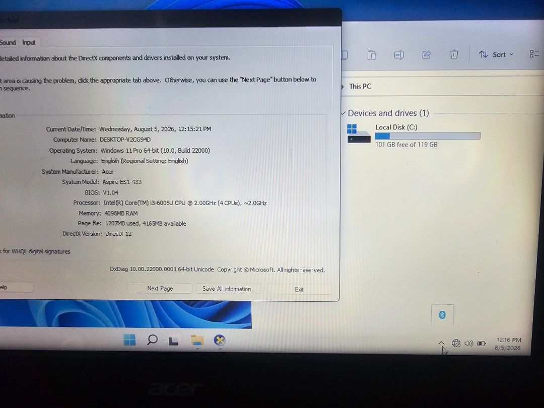Acer Es1-433 i3 6th gen (Category: Laptops & Notebooks) located in Bacoor. Submitted by ginaxis15 (Listing ID 1453904231, Image 3). Description: Hp probook 640 G1 Last price: 3500 working no defect good battery issue: gasgas sa ibabaw un lang Specs: 14 inch intel core i7 2.9ghz (4th gen) 8gb ram 120gb Ssd wifi ready bluetooth webcam dvdrom biometrix windows 11 with charger molino bacoor cavite di palagi online 09911820458.
