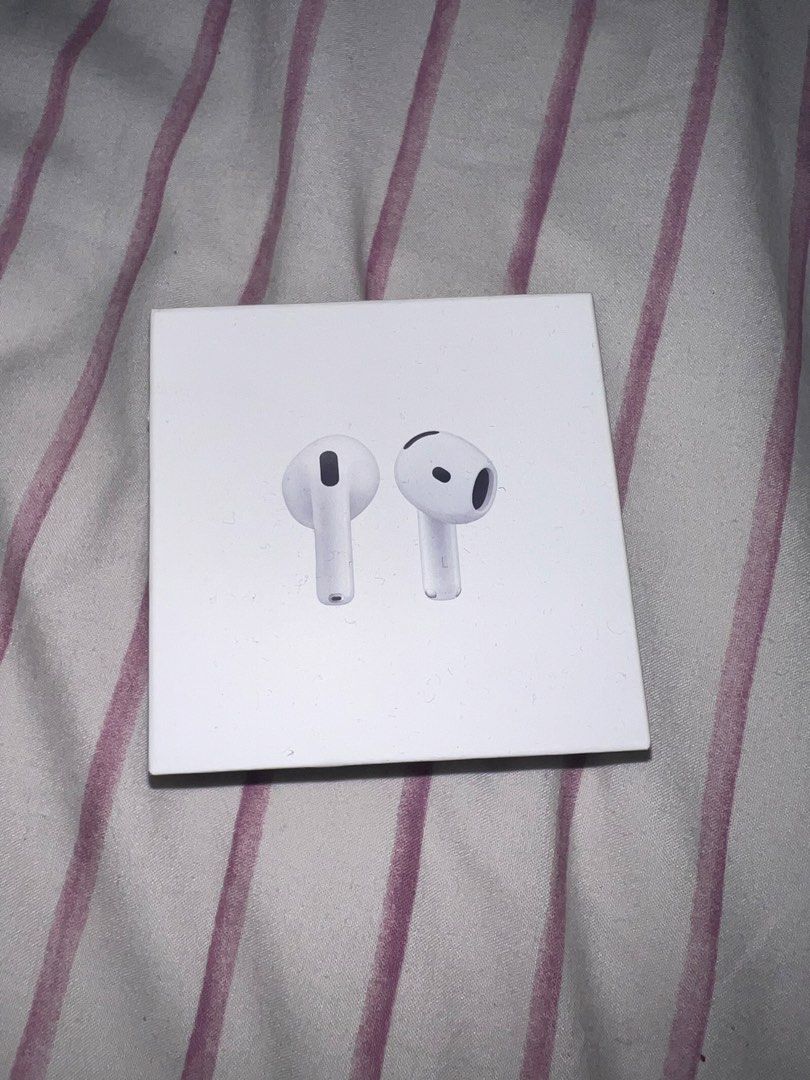 Apple AirPods 4 (Category: Earphones) located in Quezon City. Submitted by vnviloria (Listing ID 1453999502, Image 1). Description: - Apple AirPods 4 Generation - Wireless headphones - Includes charging case - Compatible with USB-C chargers - USB-C cable sold separately - Please recycle this box.