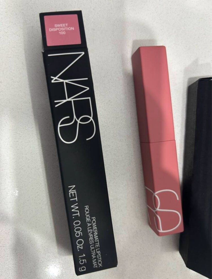 Authentic NARS Powermatte Lipstick - Sweet Disposition 100 (Category: Makeup) located in Abucay. Submitted by dianaclutz (Listing ID 1454002336, Image 1). Description: - NARS Powermatte Lipstick - Shade: 100 Sweet Disposition (pinky-nude) - Size: Full size (1.5g) - Formula: Ultra-matte - Perfect for: Everyday wear or subtle glam - Reason for selling: Too many lipsticks.